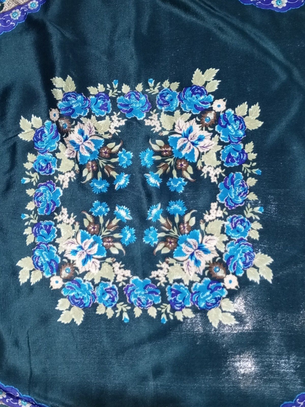 Kenzo KENZO PARIS Floral Flowers Purple Green Blue XXL Silk Scarf Size ONE SIZE - 5 Thumbnail