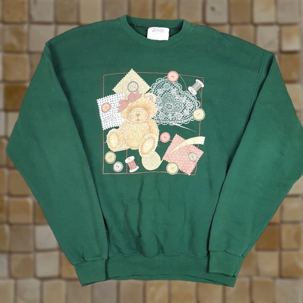 Vintage VINTAGE Teddy Bear 90s Sweatshirt L Green Pullover Crewneck Santee Unisex Adults - Size Large, 80s, Animal, Graphic Print, US Made Size US L / EU 52-54 / 3 - 1 Thumbnail