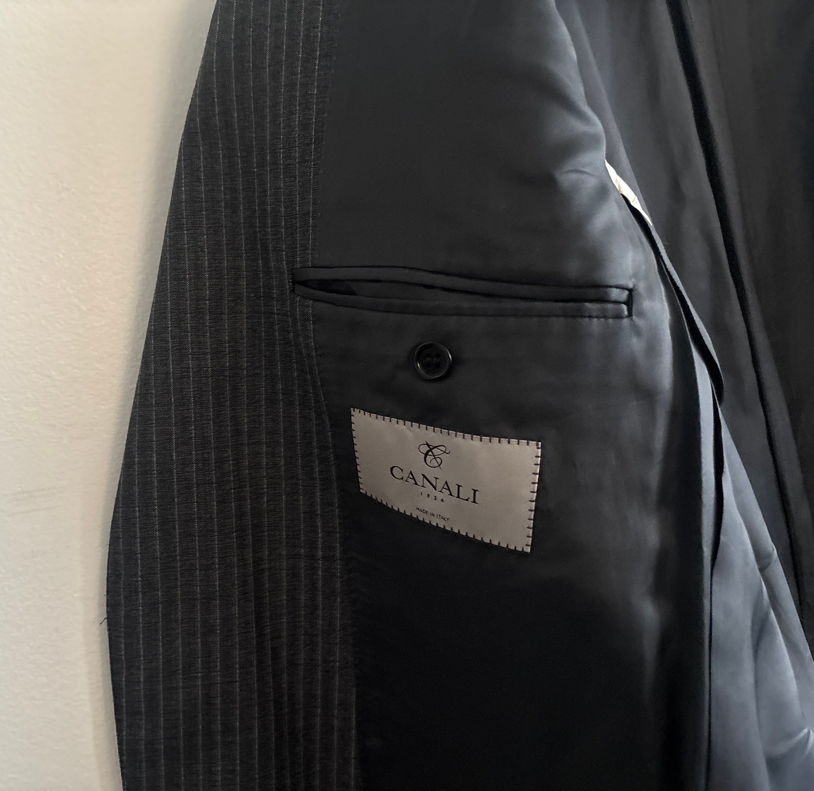 Canali $2100 Charcoal Grey Pinstripe Wool Suit -- 44 Pants 36 Size 44R - 18 Thumbnail