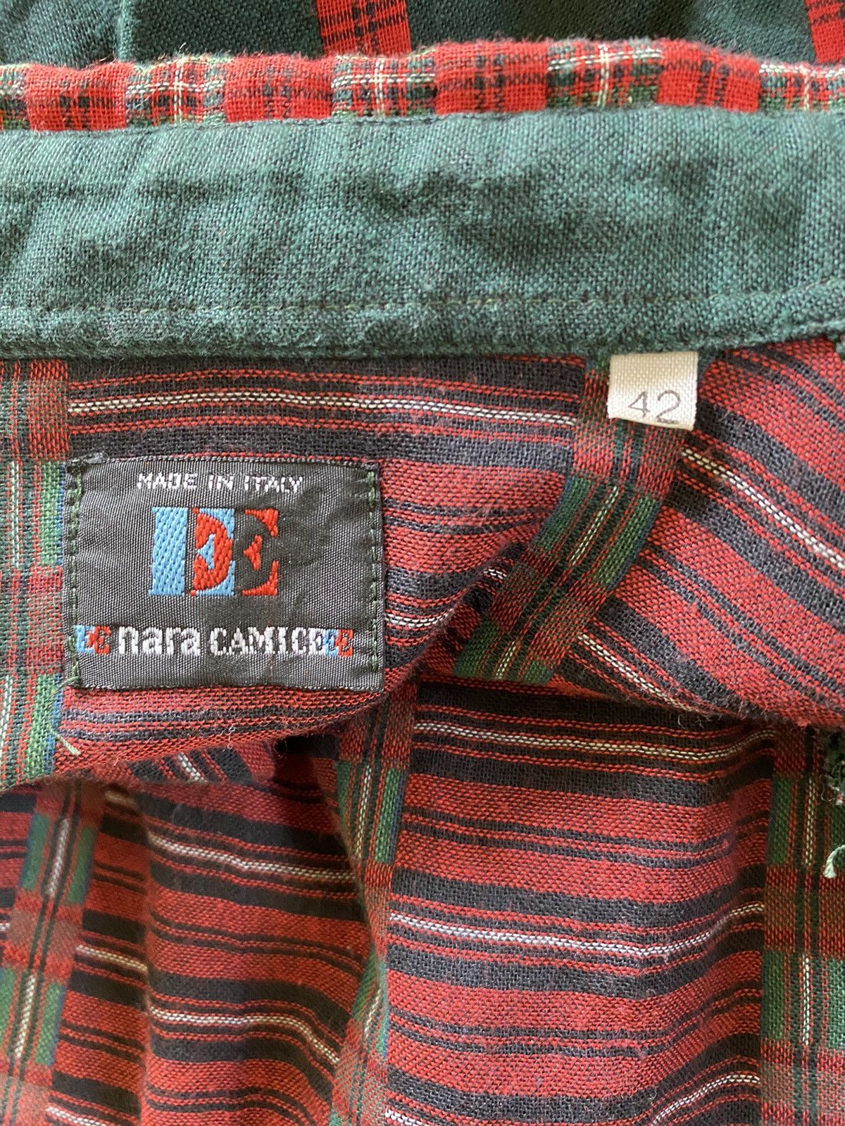 Designer × Vintage NARA CAMICE Green Long-Sleeve Shirt with Red Stripes Size M / US 6-8 / IT 42-44 - 4 Thumbnail