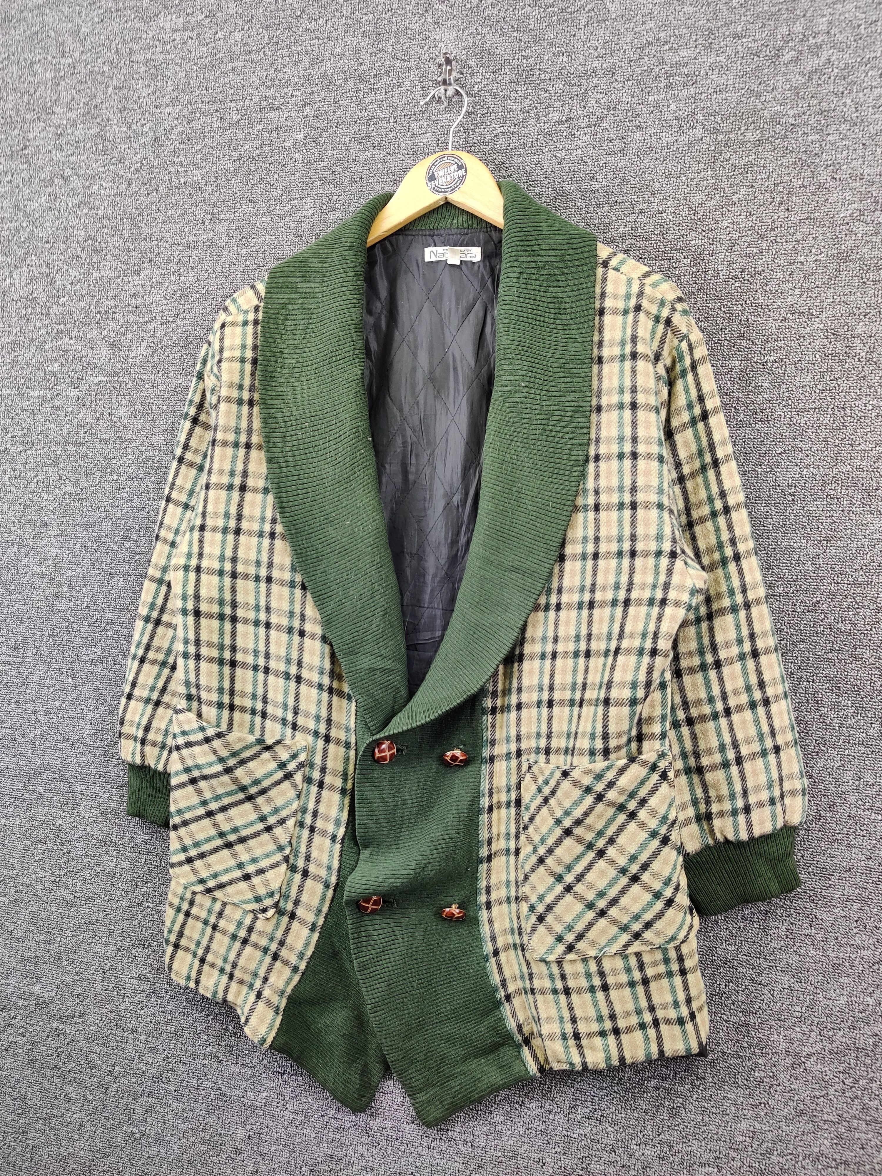 Japanese Brand Natuhara Checkered Wool Double Breasted Cardigan Size US M / EU 48-50 / 2 - 2 Thumbnail