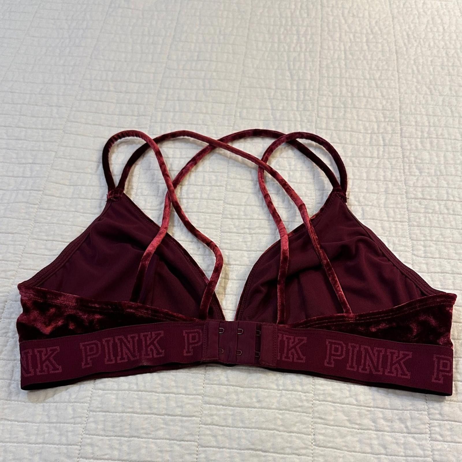 Other PINK Victoria's Secret Burgundy Velvet Bralette Large EUC Size ONE SIZE - 2 Thumbnail
