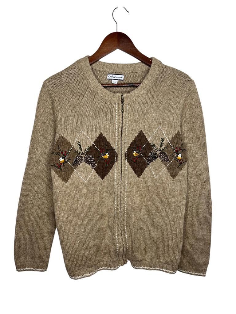 Croft & Barrow Croft and Barrow Full Zip Knit Sweater Small Tan Argyle Size US S / EU 44-46 / 1 - 1 Thumbnail