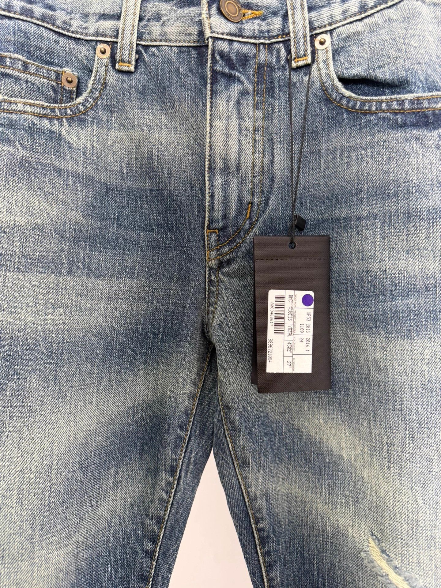 Saint Laurent Paris SLP 16FW Destroyed Knee Cutout Ombre Men’s Blue Jeans 27 Size US 27 - 4 Thumbnail