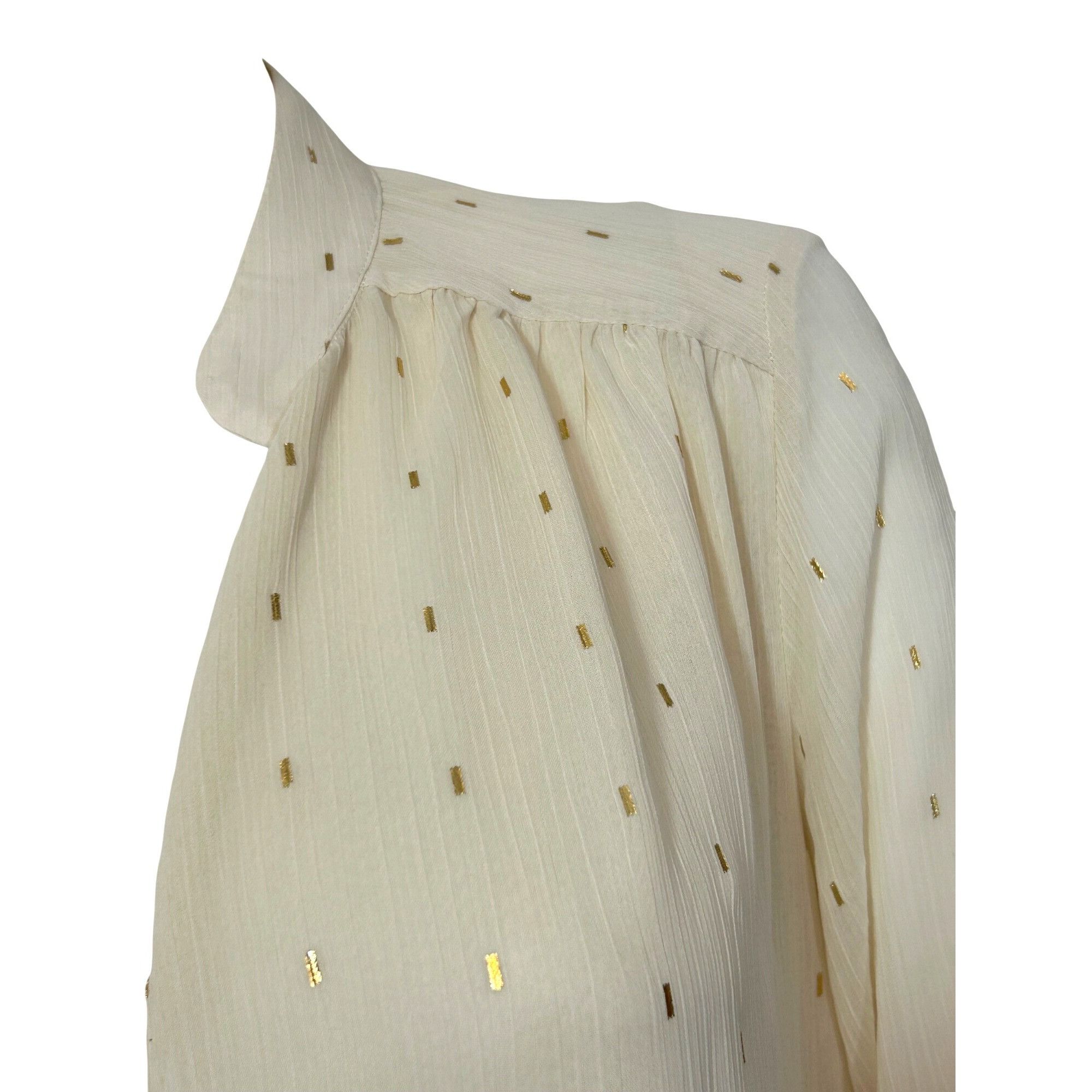 Zara Zara Ecru Cream Blouse S Gold Metallic Dashes Band Neck Gold Size S / US 4 / IT 40 - 9 Thumbnail