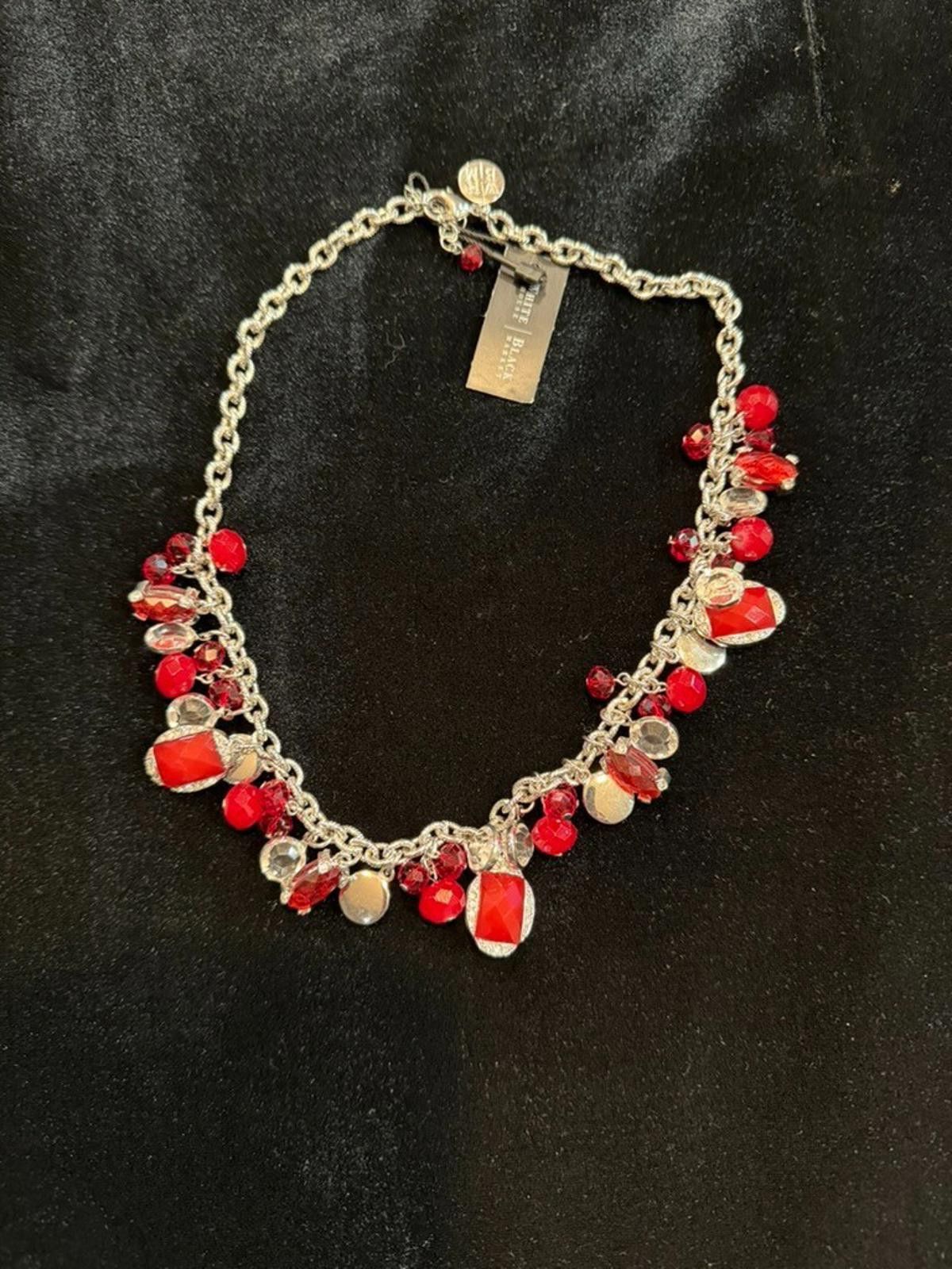 Other WHBM Necklace w/Red Bead Dangles, Bezel Set Rhinestones Size ONE SIZE - 1 Thumbnail