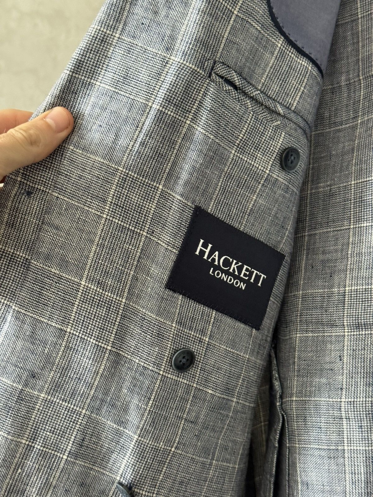 Designer × Hackett Hackett Linen Check Blazer Size 44R - 10 Thumbnail