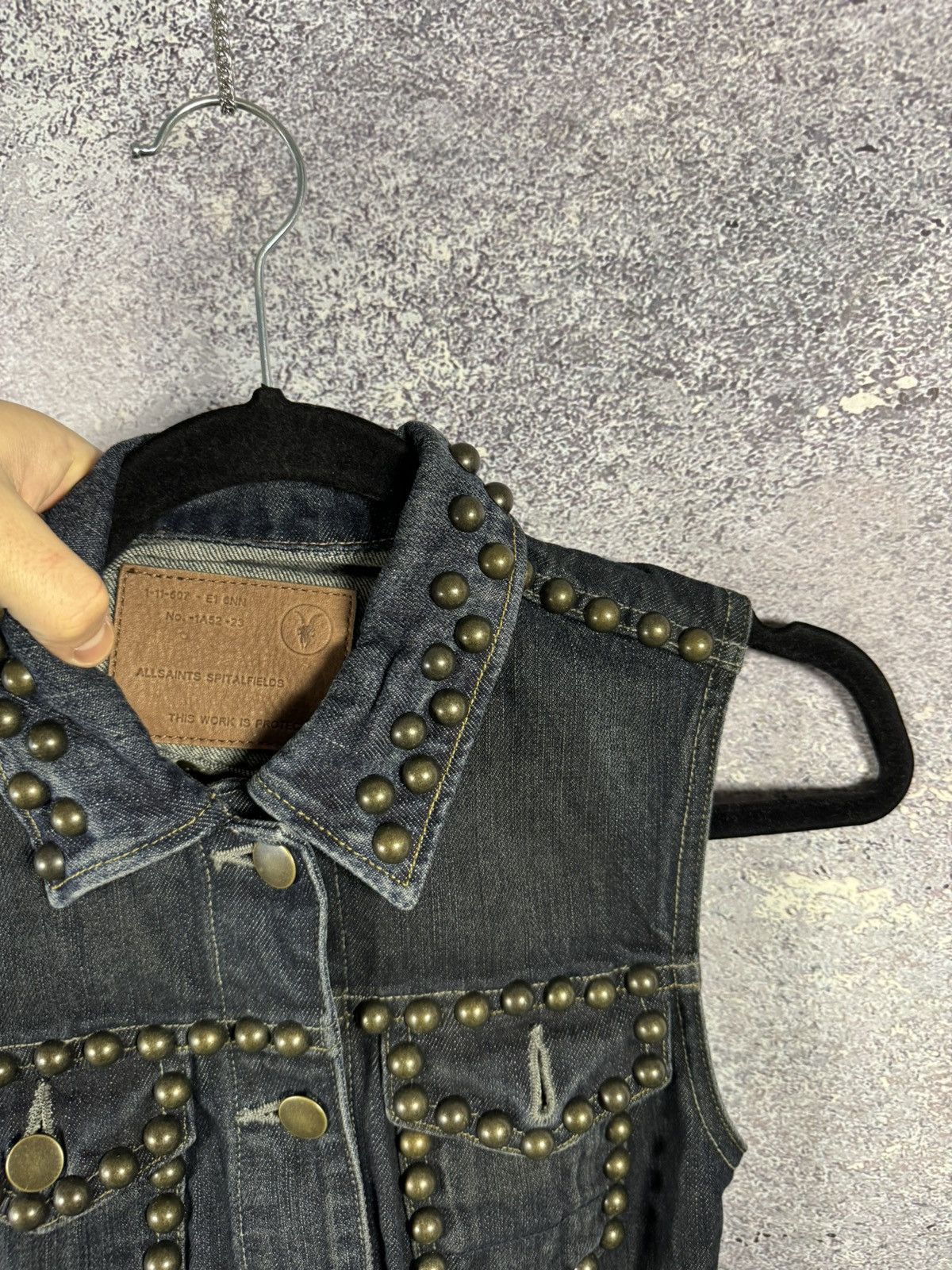 Allsaints × Vintage AllSaints Spitalfields Biker Studded Denim Vests Gilet S sz Size S / US 4 / IT 40 - 6 Thumbnail