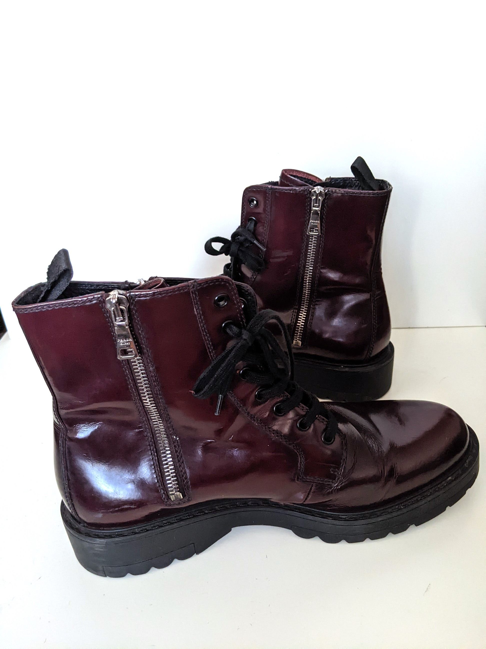 Prada PRADA lace up boots burgundy leather combat 40 Size US 10 / IT 40 - 7 Thumbnail