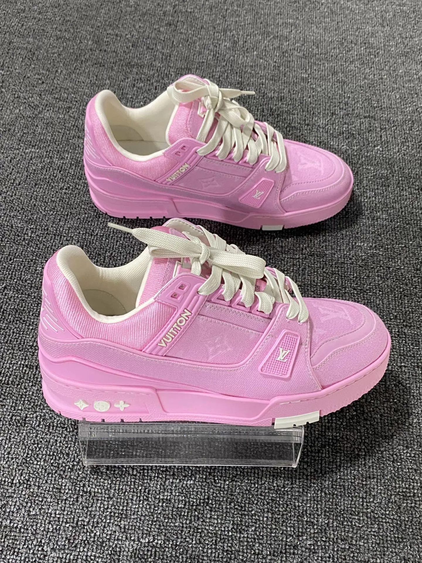 Louis Vuitton LV Pink Denim Full Print Trainer 37.5 Size US 7 / IT 37 - 3 Thumbnail