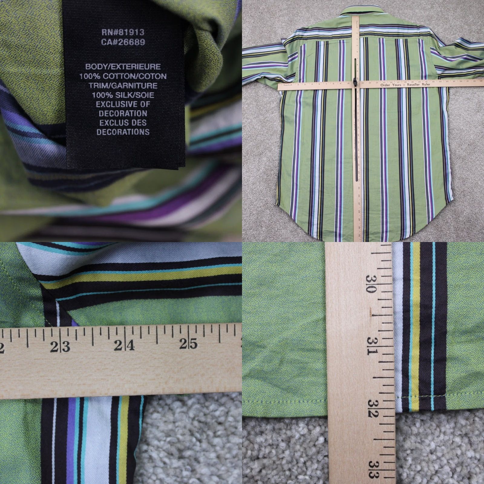 Robert Graham Robert Graham Button-Up Shirt Adult Large Green/Purple Cotton L/S Striped Size US L / EU 52-54 / 3 - 8 Thumbnail