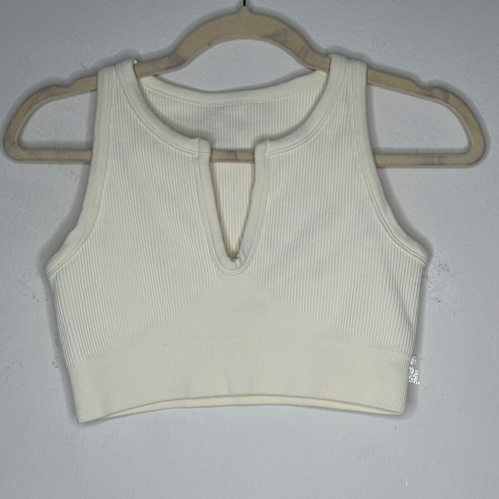 Other Cream Rib Knit Cut Front V Soft Sports Bra No Inserts Medium Size ONE SIZE - 9 Thumbnail