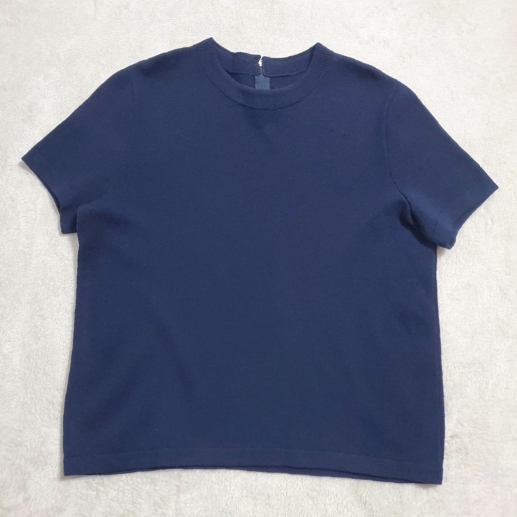 Vintage VINTAGE St John Collection Marie Gray Top Women L Navy Blue Santana Knit Back Zip Crew Neck Short Sleeve Size L / US 10 / IT 46 - 2 Thumbnail