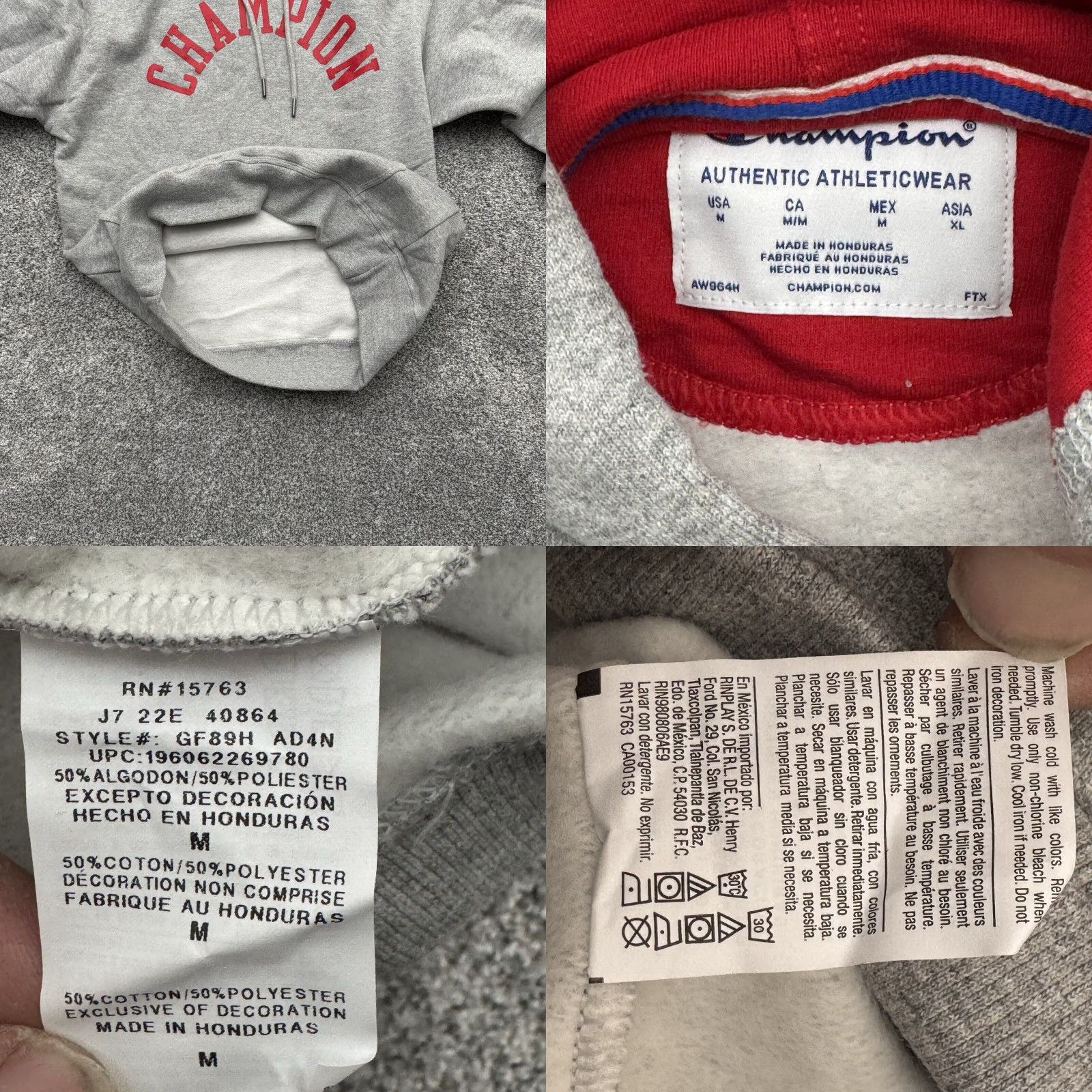Champion VINTAGE Champion Powerblend Fleece Hoodie M Gray Men Medium Spell Out Retro Warm Soft Size US M / EU 48-50 / 2 - 8 Thumbnail