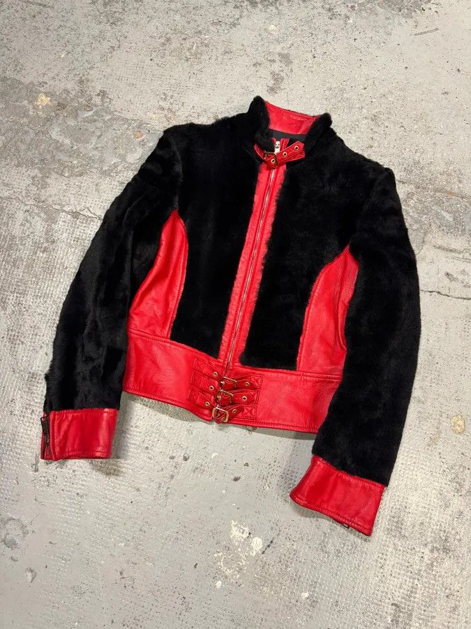 Dolce & Gabbana 2000s Dolce & Gabbana Biker Leather Red & Black Fur Moto Leather Jacket Size S / US 4 / IT 40 - 4 Thumbnail