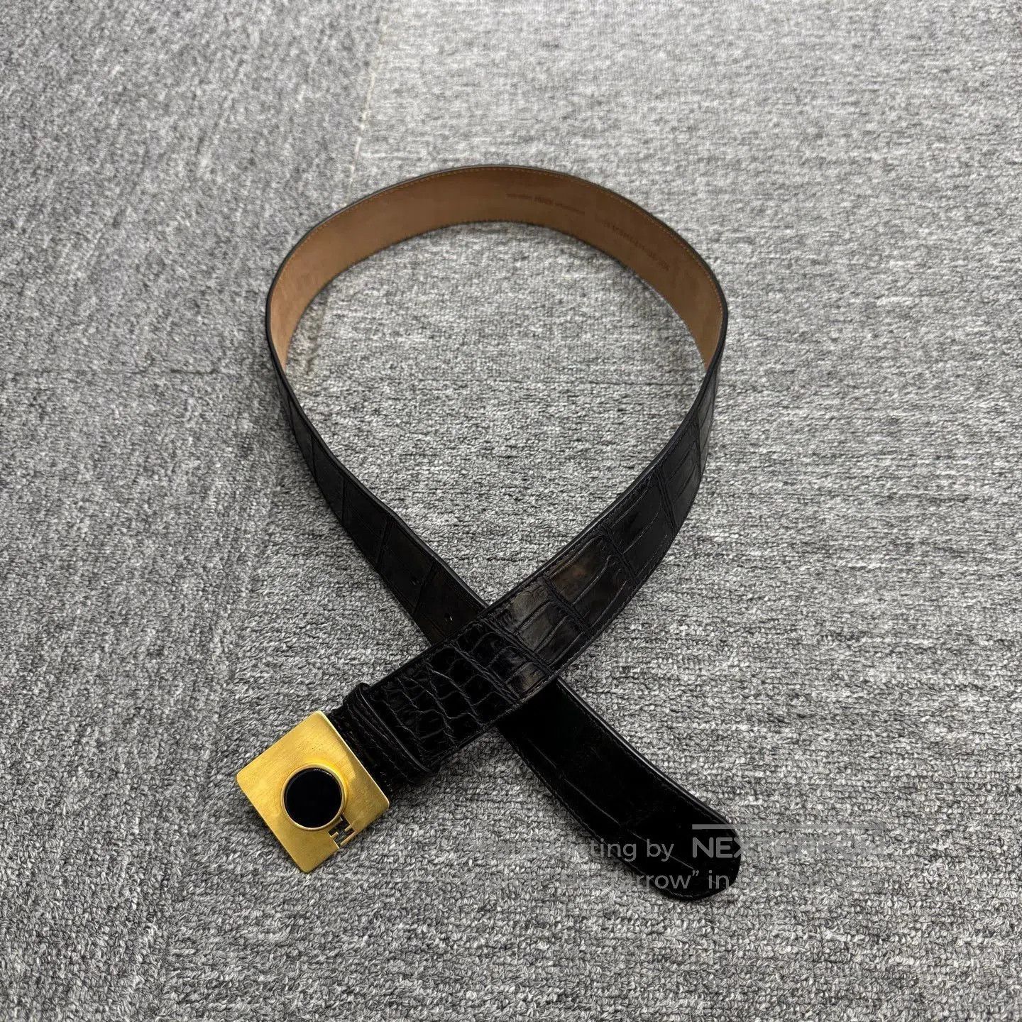 Fendi Black Crocodile-Embossed Belt with Gold Buckle. Size ONE SIZE - 1 Thumbnail