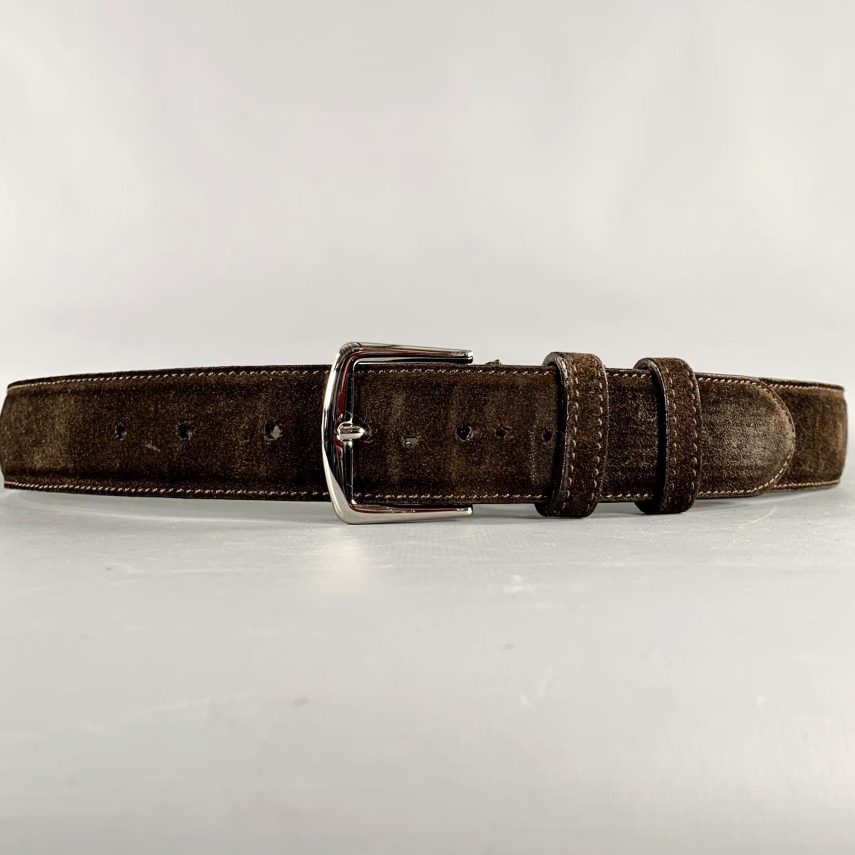 Loro Piana LORO PIANA Belt Dark Brown Silver Suede Belt Size 38 Men Adult Size 38 - 2 Thumbnail