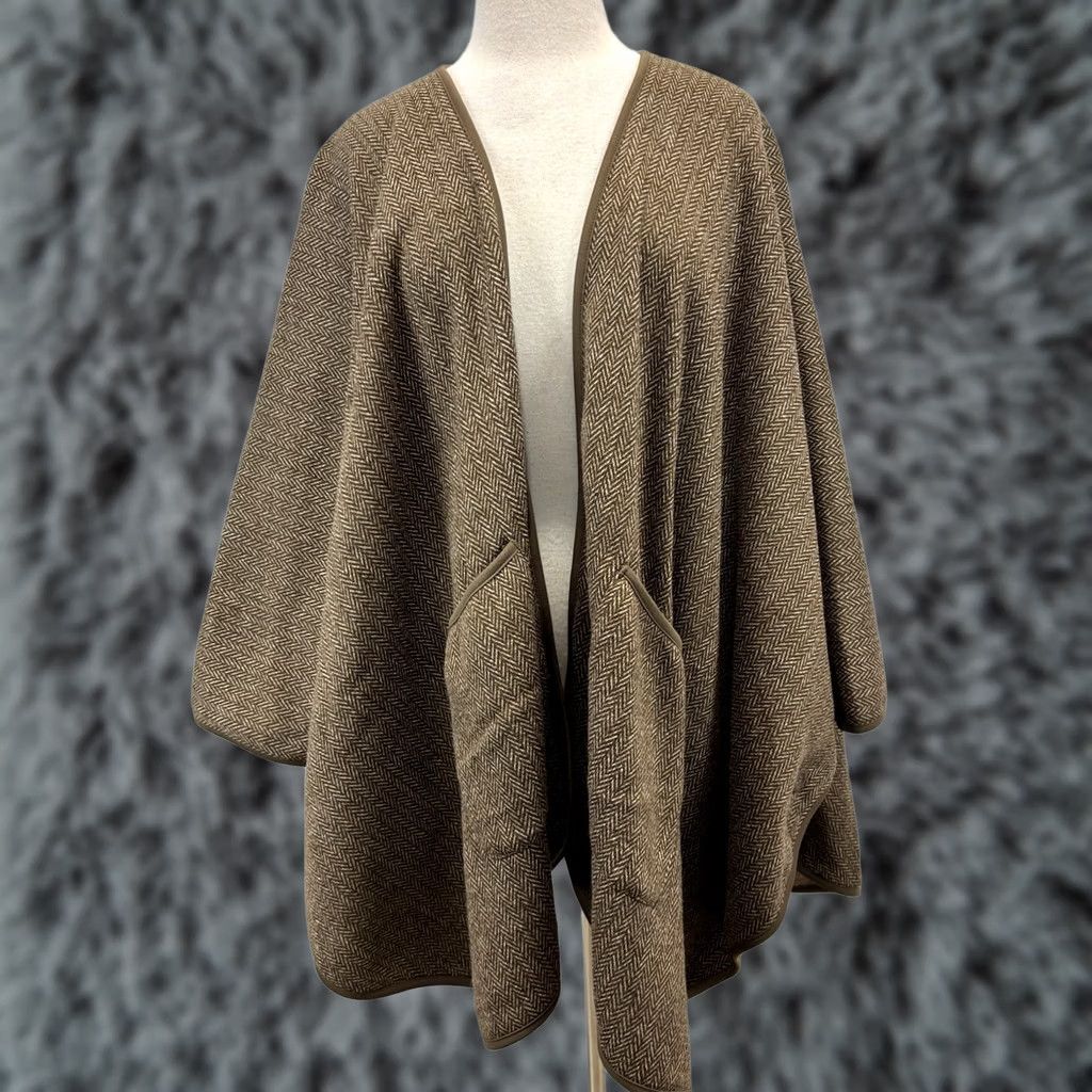 Vintage The Vermont Country Store Cape Poncho Women’s S/M Brown Herringbone Open Fleece Mid-Length Open Front Vintage: No Size S / US 4 / IT 40 - 1 Thumbnail