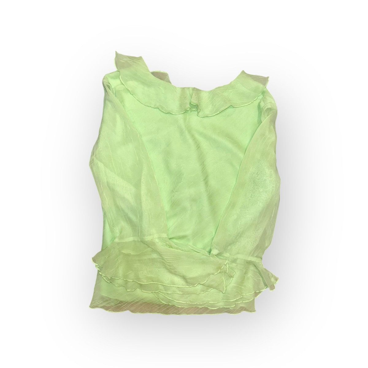 Other Vintage Dressbarn Y2K Lime Green Sheer Ruffle Blouse Size S / US 4 / IT 40 - 2 Thumbnail