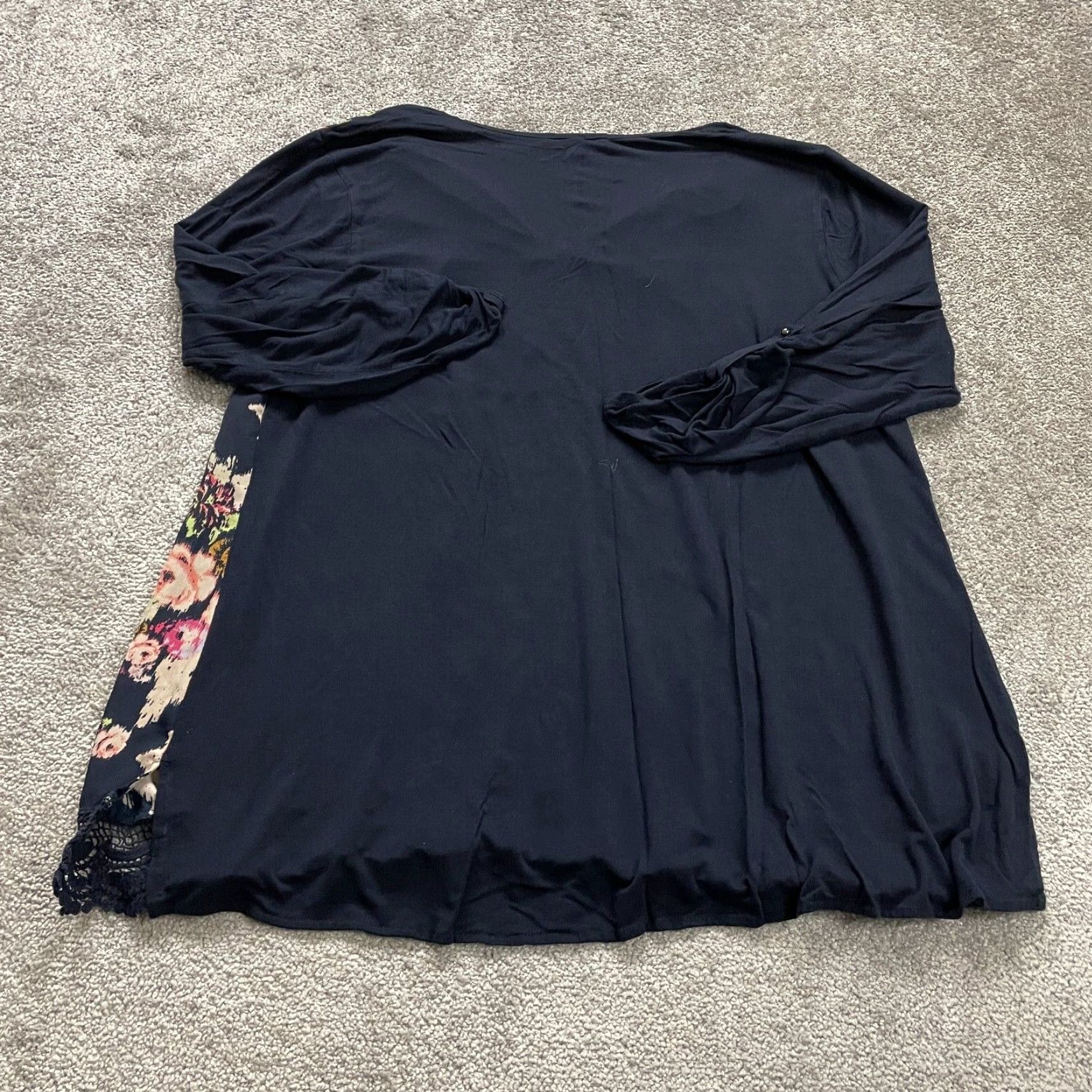 Vintage Daniel Rainn Blouse Tunic Womens XL Blue Long Sleeve Floral Lace Neck Tie Casual Womens Size XL / US 12-14 / IT 48-50 - 2 Thumbnail