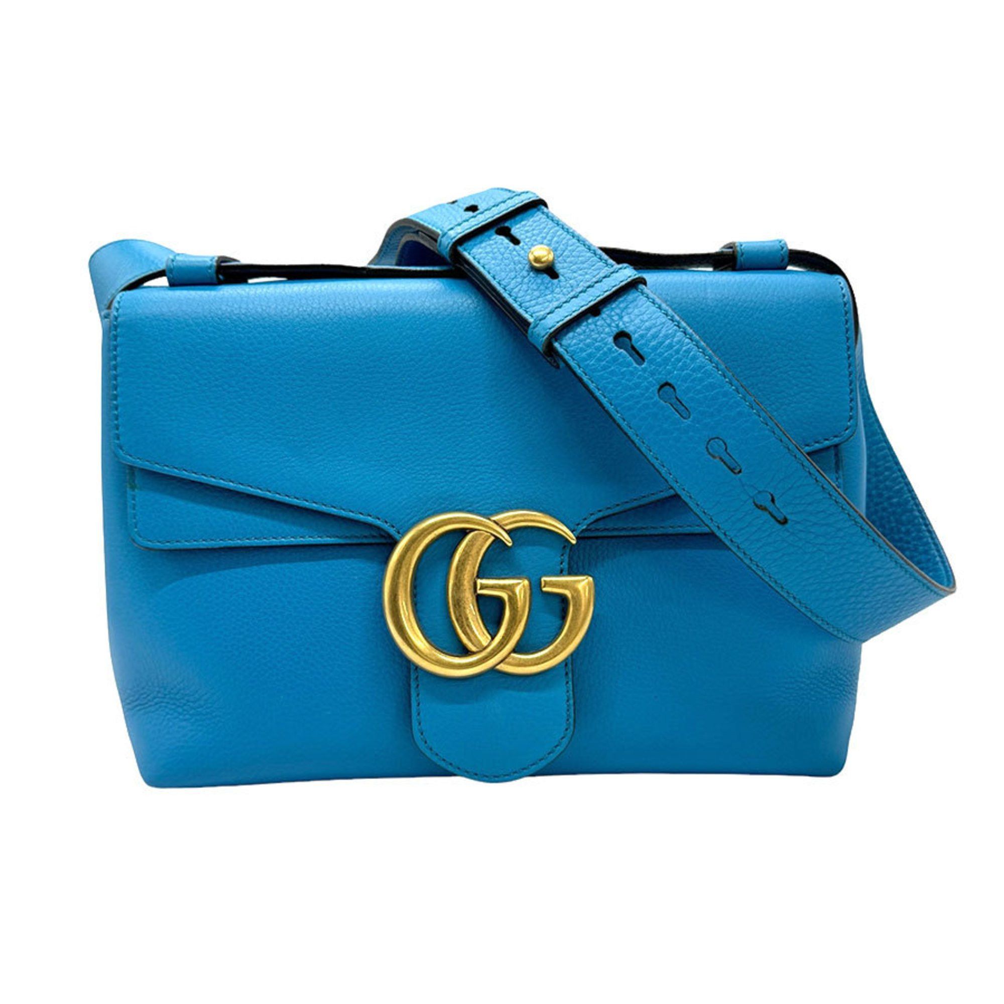 image of Gucci Shoulder Bag GG Marmont Leather Blue Unisex 401173 Z0798, Women's