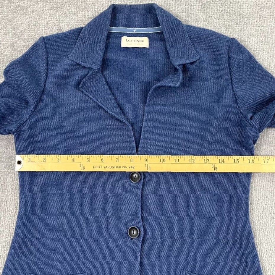 Vintage Falconeri Women's Cardigan Sweater Blazer Small Blue Wool Knitted Notched Italy Casual Winter Size S / US 4 / IT 40 - 6 Thumbnail