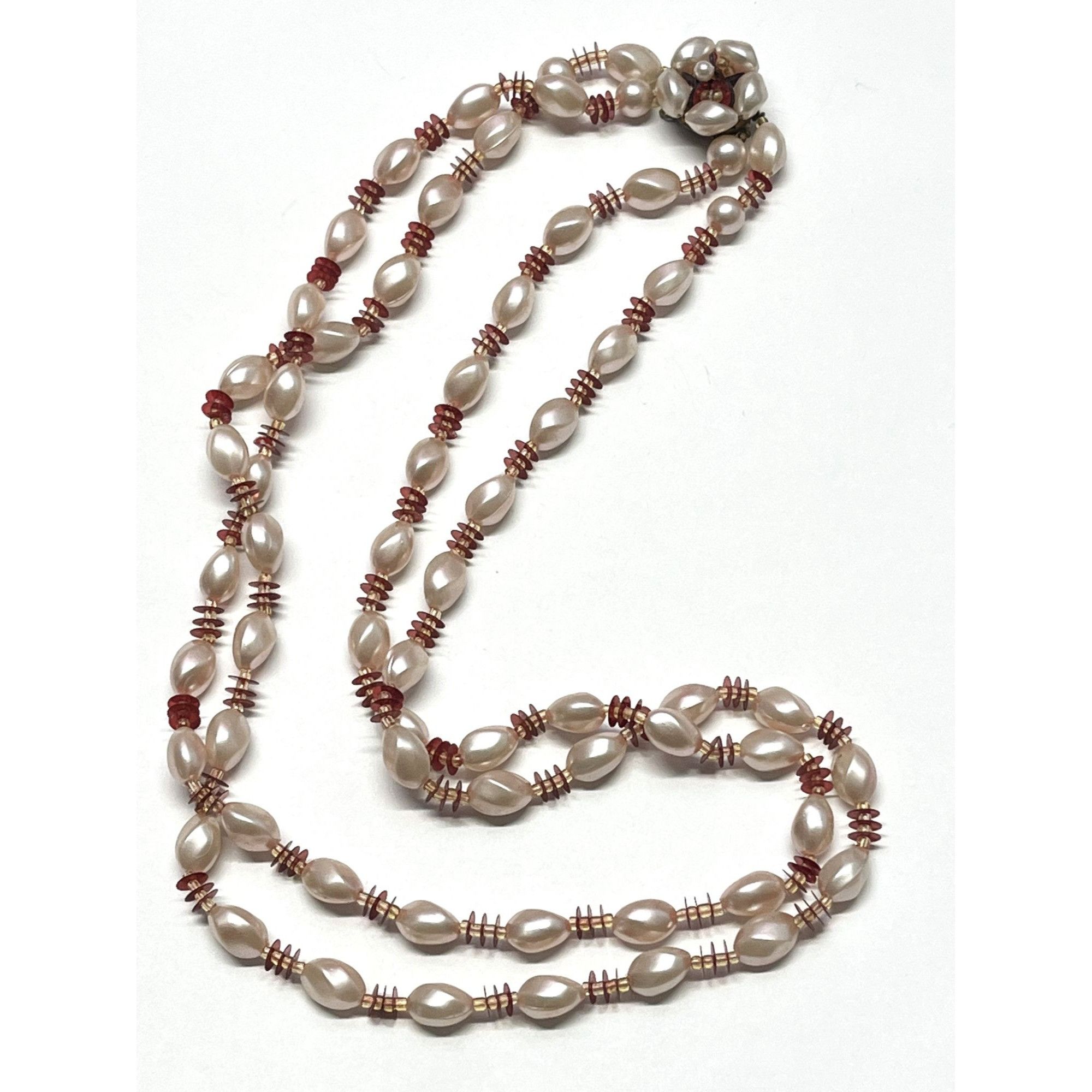 Vintage pink red beaded Japan necklace