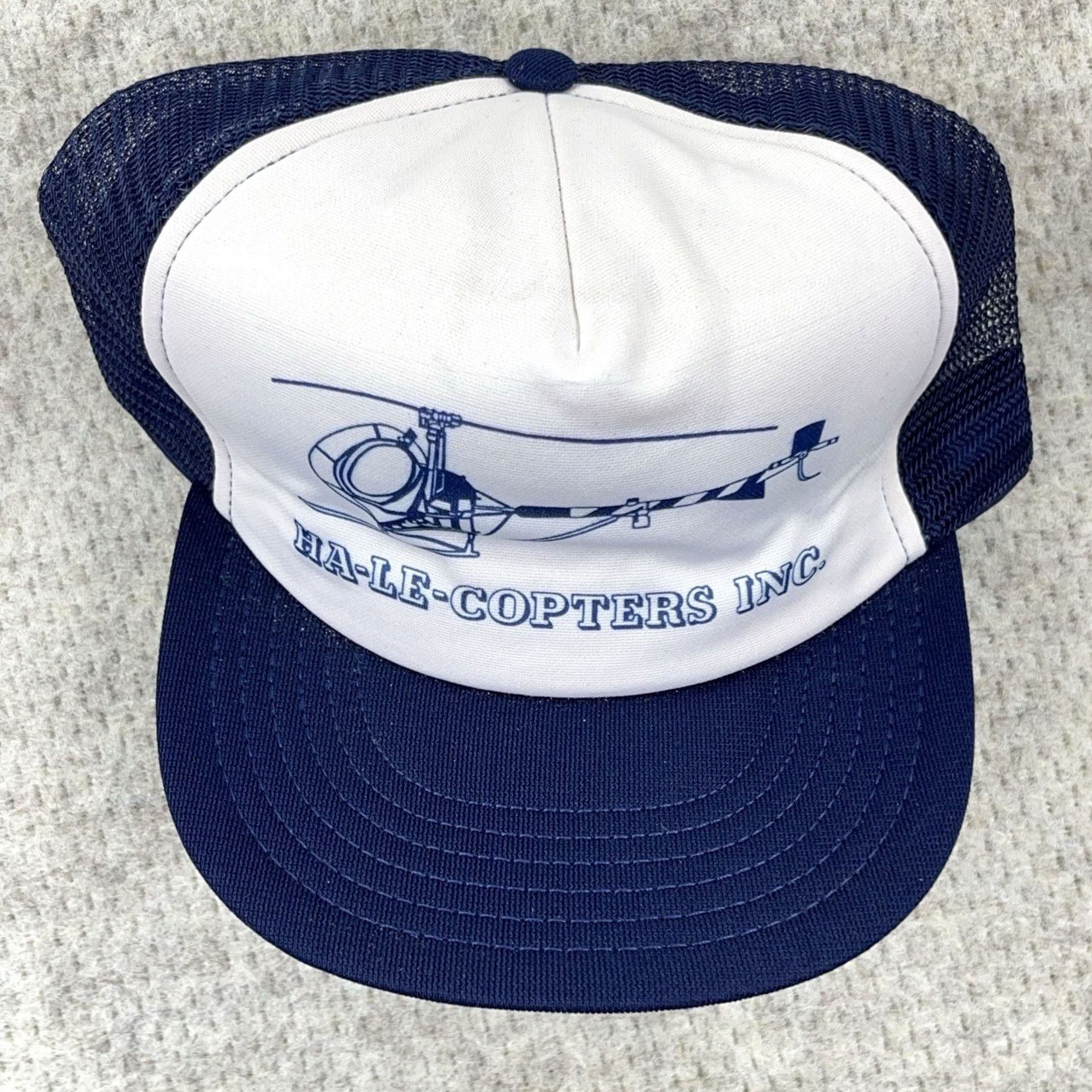 Vintage VINTAGE Trucker Hat Cap USA 80s 90s Blue White Ha-Le-Copters Adjustable Mesh Back Men One Size Cap Hat Brown? Size ONE SIZE - 3 Thumbnail
