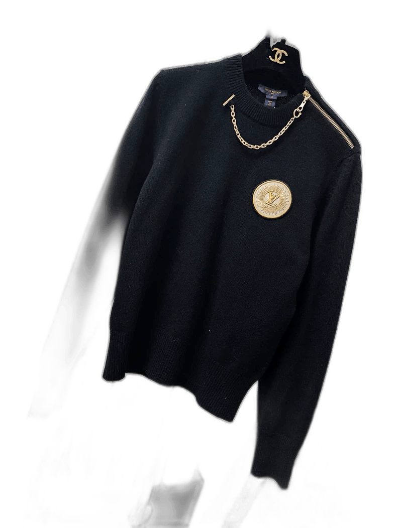 Louis Vuitton Louis Vuitton Black Cashmere Chain Badge Sweater- Size M / US 6-8 / IT 42-44 - 1 Thumbnail
