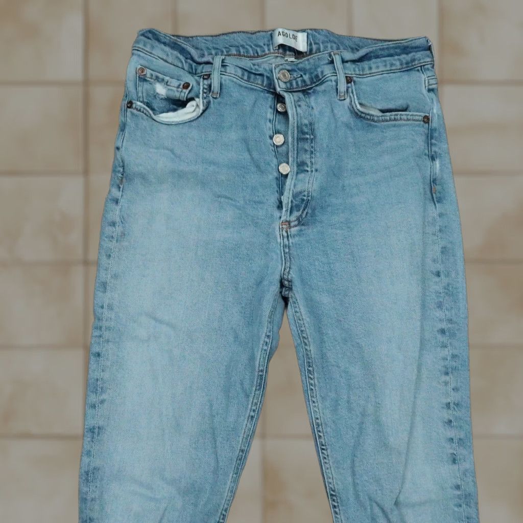 Agolde VINTAGE? No — AGOLDE Jeans Womens Slim 30x27 Blue 30 Button Fly Distressed 5-Pocket Denim Straight Jeans Women Size 30" / US 8 / IT 44 - 1 Thumbnail