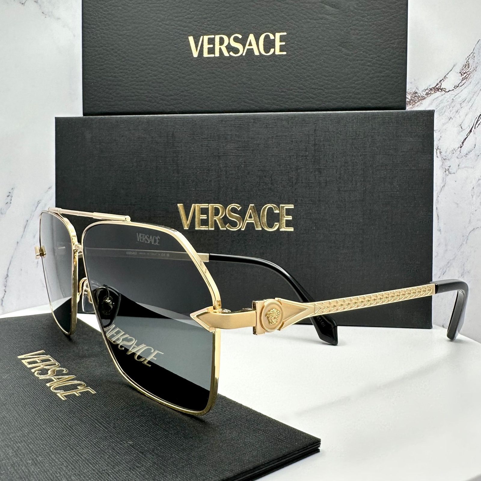 Versace New VERSACE Gold Metal Square Pilot Aviator Sunglasses Size ONE SIZE - 10 Thumbnail