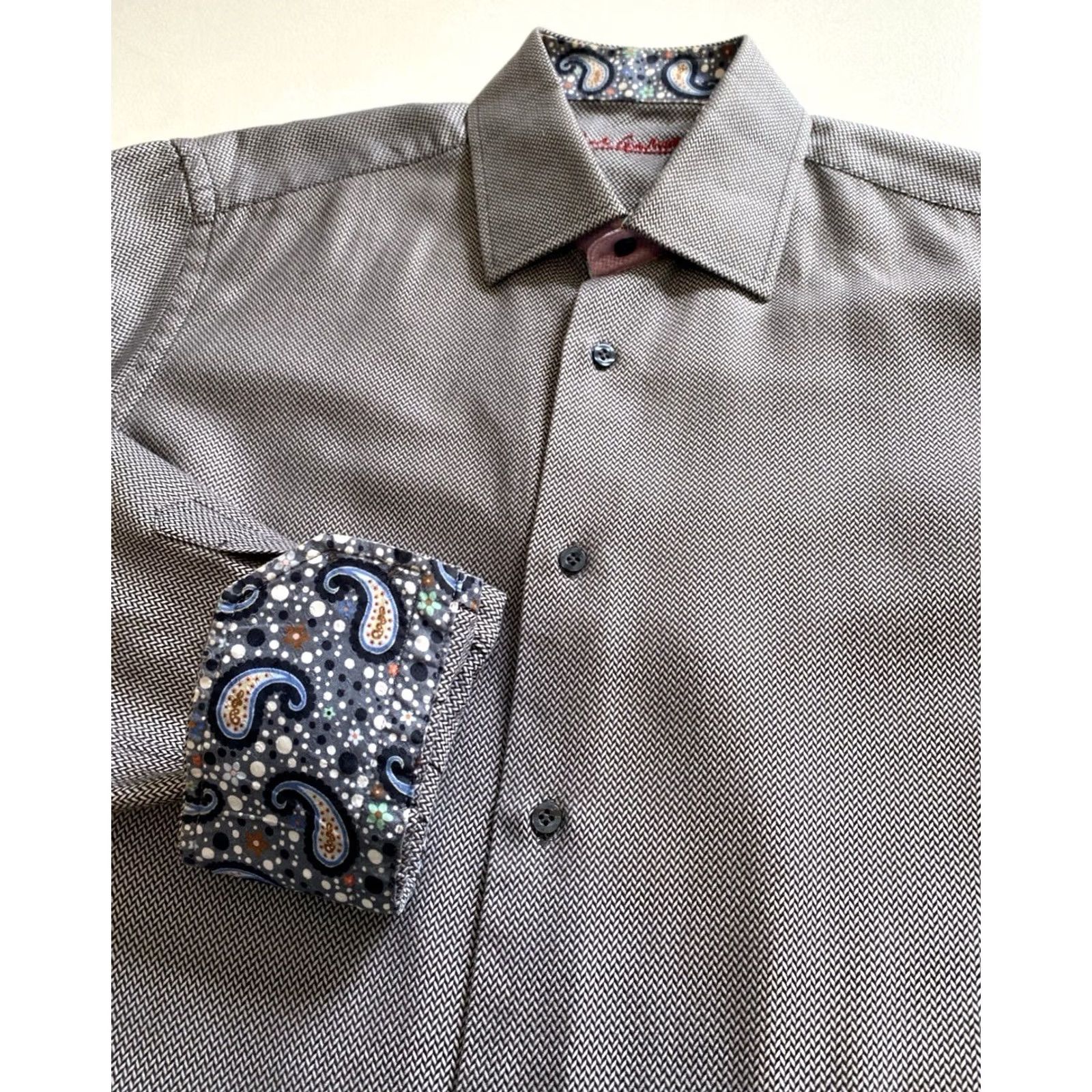 Robert Graham VINTAGE Robert Graham Button-Up Weave ShirtMens M Gray Cotton Paisley Cuffs, Collar 15.5 39-15.5 Size US M / EU 48-50 / 2 - 2 Thumbnail