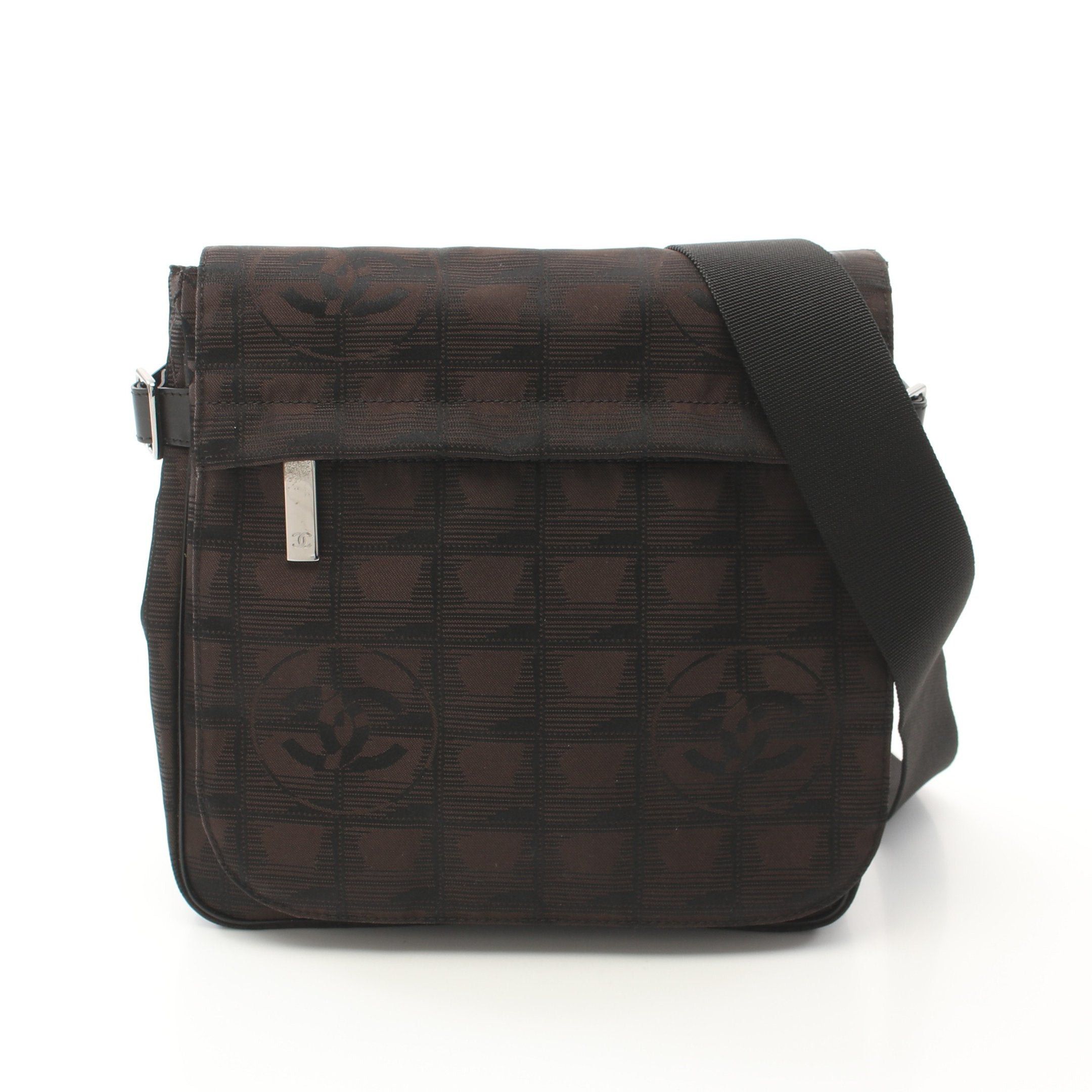 Chanel Chanel New Travel Line Shoulder Bag Nylon Canvas Dark Brown Black Silver Hardware Size ONE SIZE - 1 Thumbnail