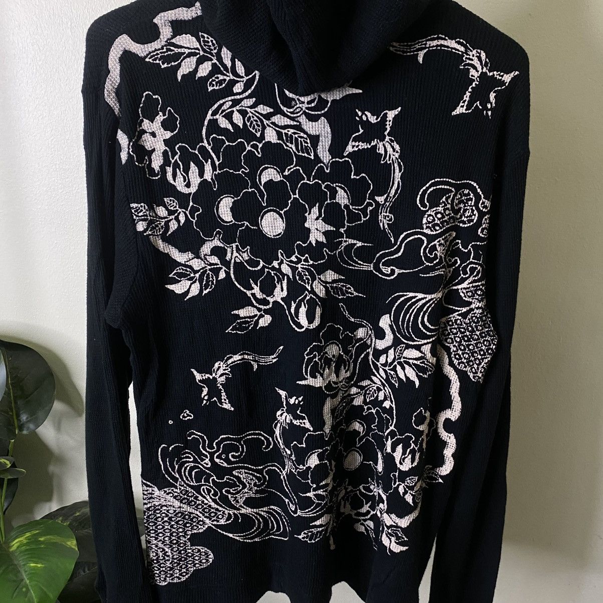 Karakuri Tamashii Japanese Motive Sukajan Ed Hardy Style Waffle Button Hoodie Size US L / EU 52-54 / 3 - 7 Thumbnail