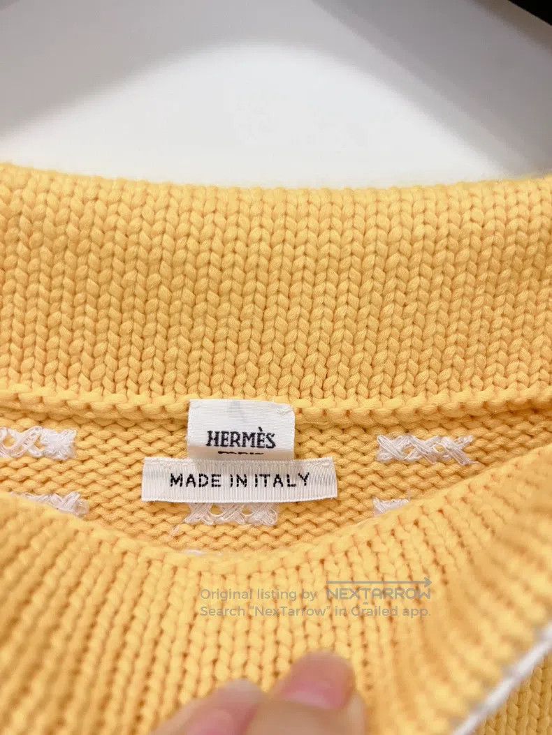 Hermes Hermes Yellow and White Mixed Colorwork Sweater Size XXS / US 00 / IT 34 - 7 Thumbnail