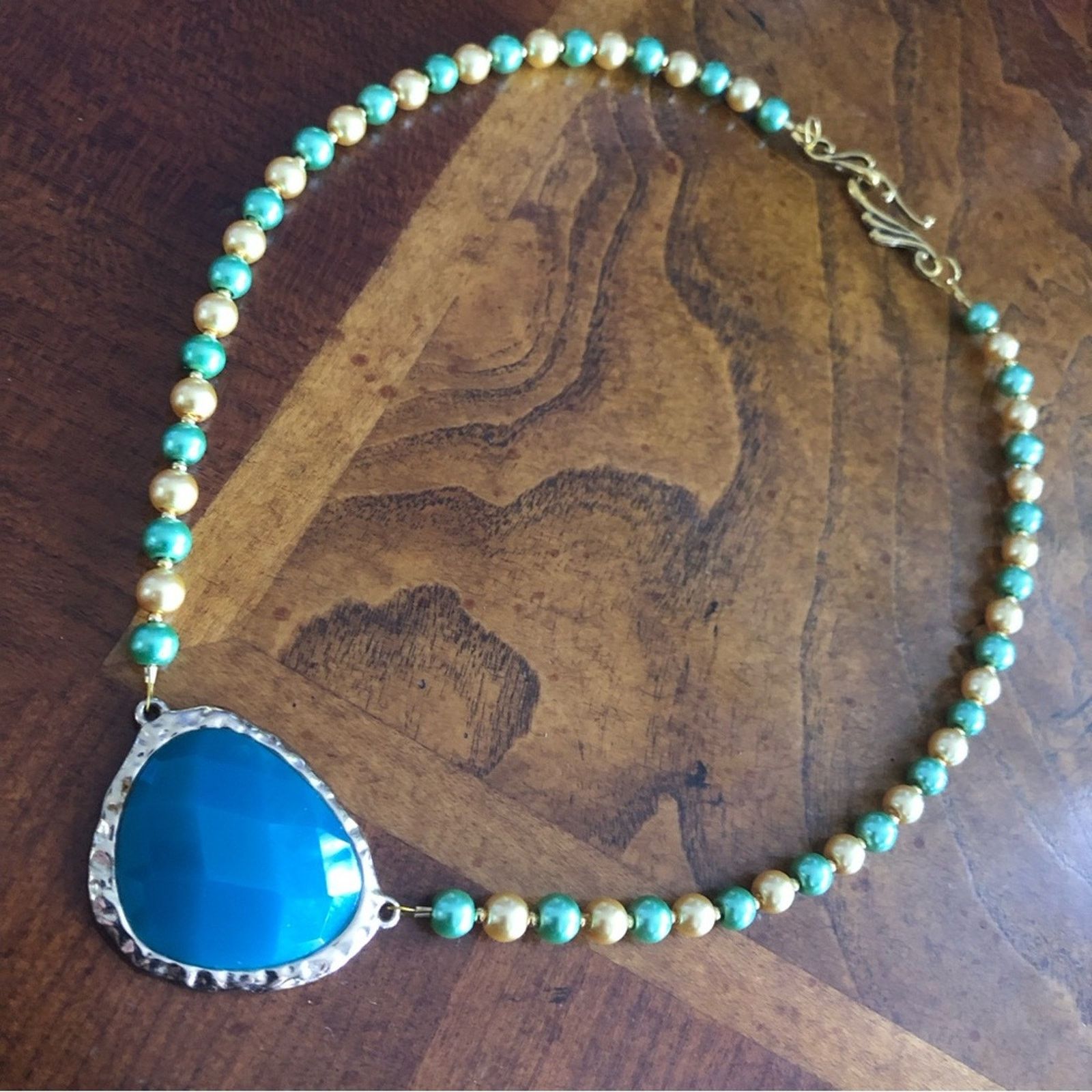Handmade Handcrafted repurpose teal green dome glass Pearl necklace Size ONE SIZE - 9 Thumbnail