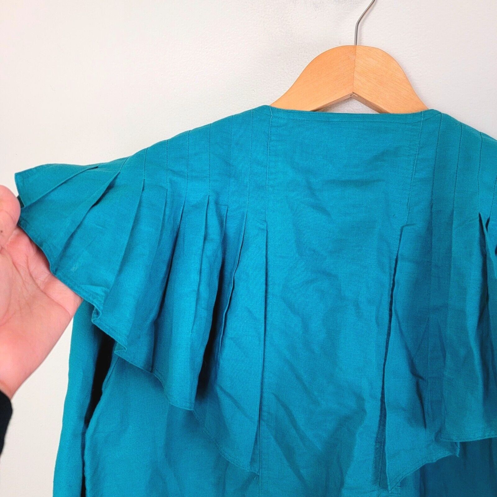 Vintage Carry Back Western Ruffle Front Button Down Shirt Teal Size M / US 6-8 / IT 42-44 - 4 Thumbnail