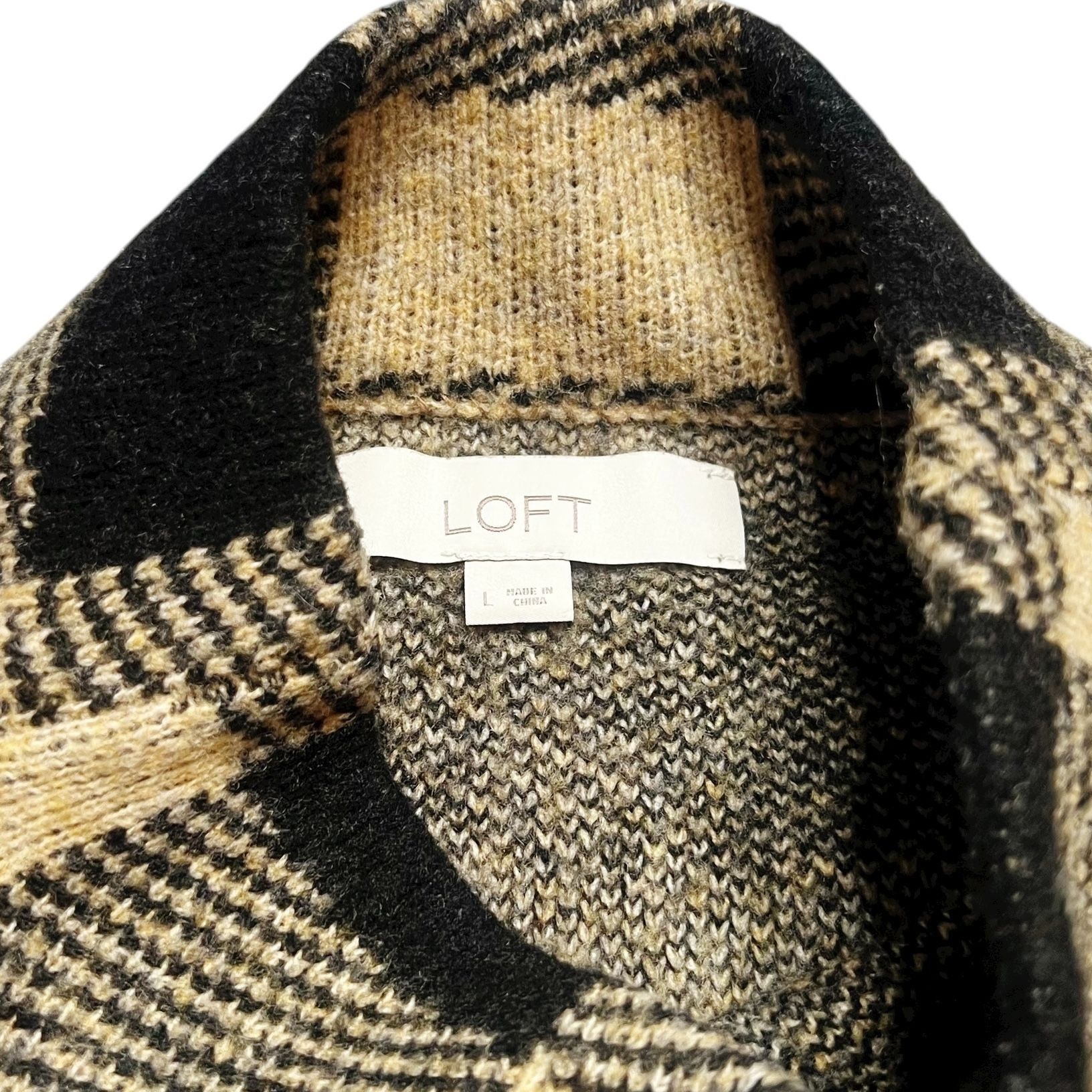 Loft Loft Sweater Womens Size L Tan Black Checkered Plaid Knit Mo Size L / US 10 / IT 46 - 3 Thumbnail