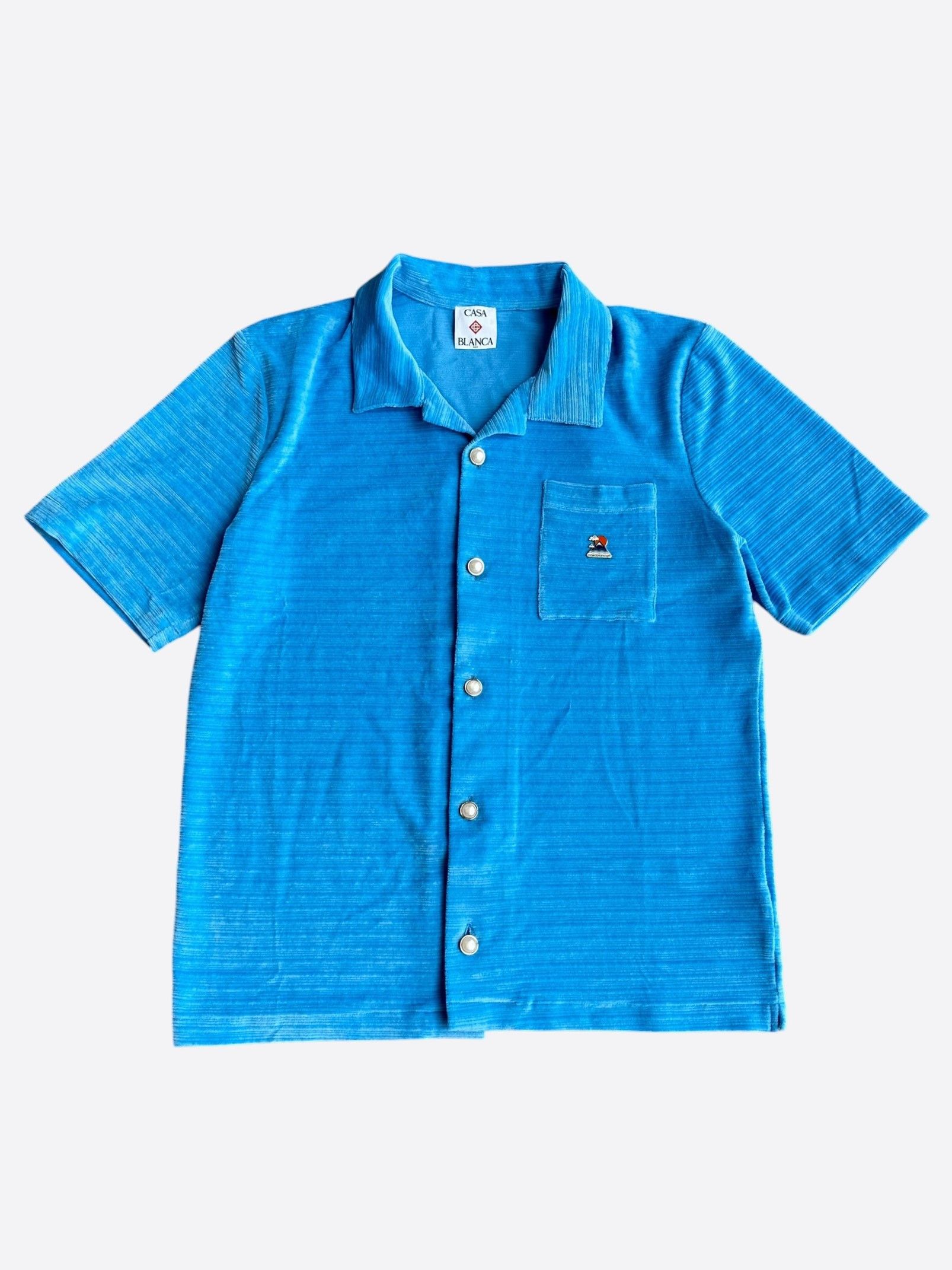 Casablanca Blue Striped Velour Button Up Shirt, Men's