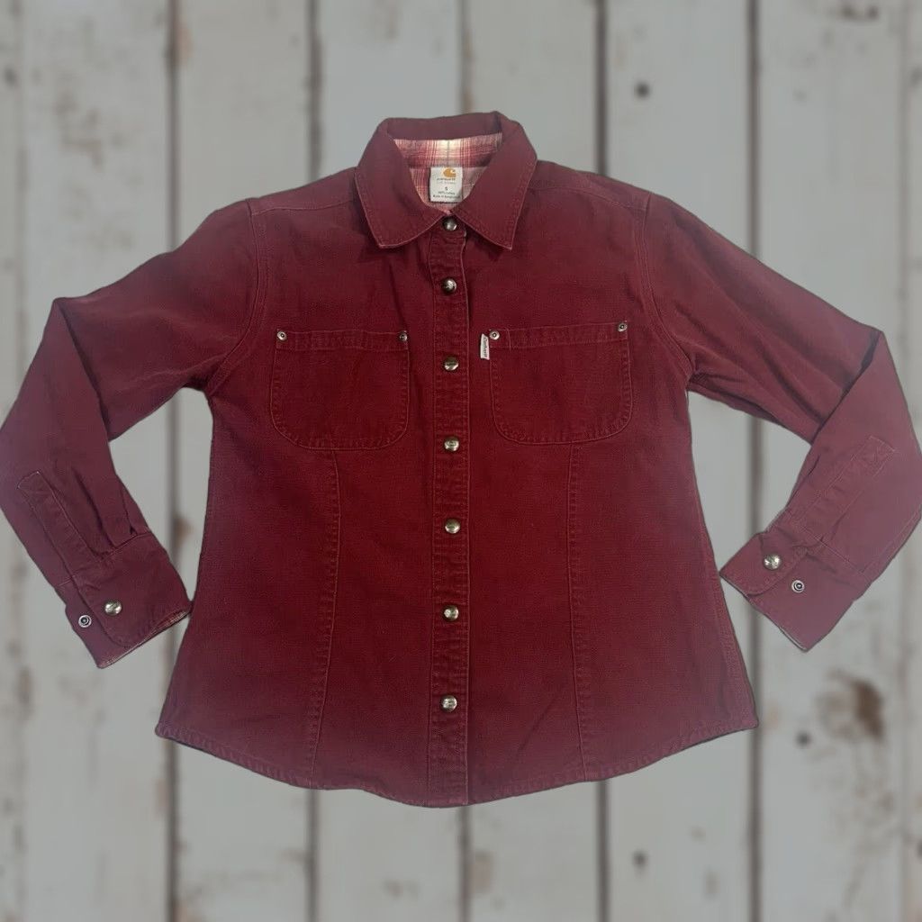 Carhartt Carhartt Women Dark Red Canvas Snap Up Shirt WS006DKR Small Lined Flannel Long Sleeve Button-Up Size S / US 4 / IT 40 - 1 Thumbnail