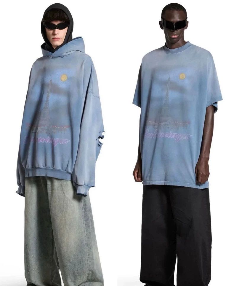Balenciaga Balenciaga Blue old tower logo short sleeves Size US L / EU 52-54 / 3 - 6 Thumbnail