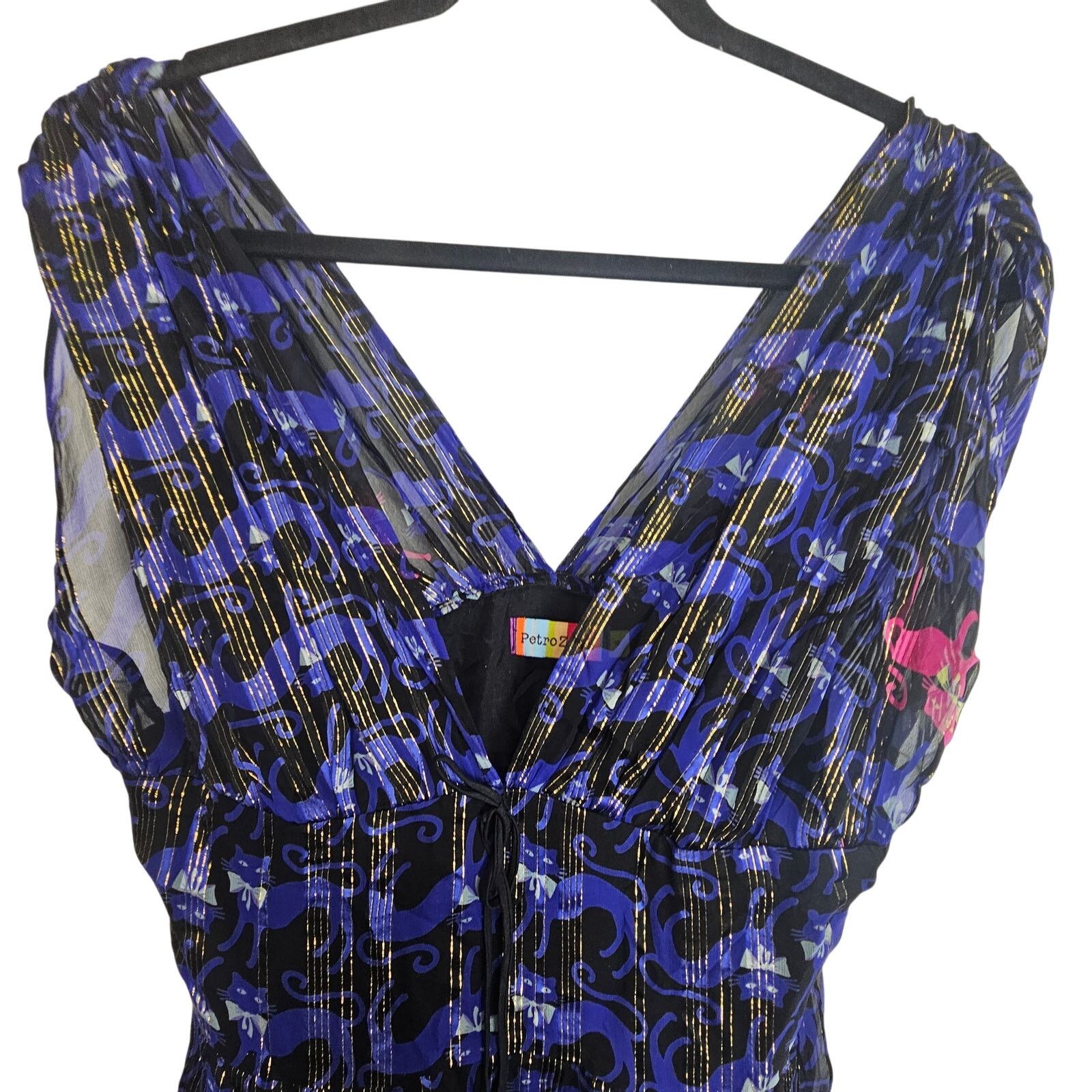 Zilli Petro Zillia Silk Babydoll Dress Cat Print Witchy Whimsigoth Size M / US 6-8 / IT 42-44 - 2 Thumbnail