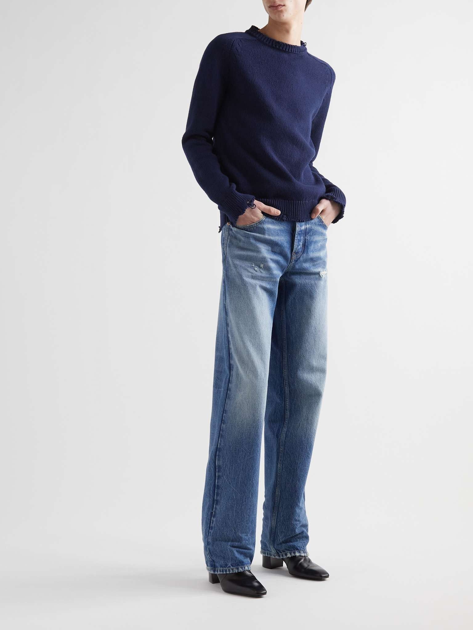 Saint Laurent Paris o1s1wg110325 604798 Destroyed Knit Sweater in Blue Size US XL / EU 56 / 4 - 2 Thumbnail