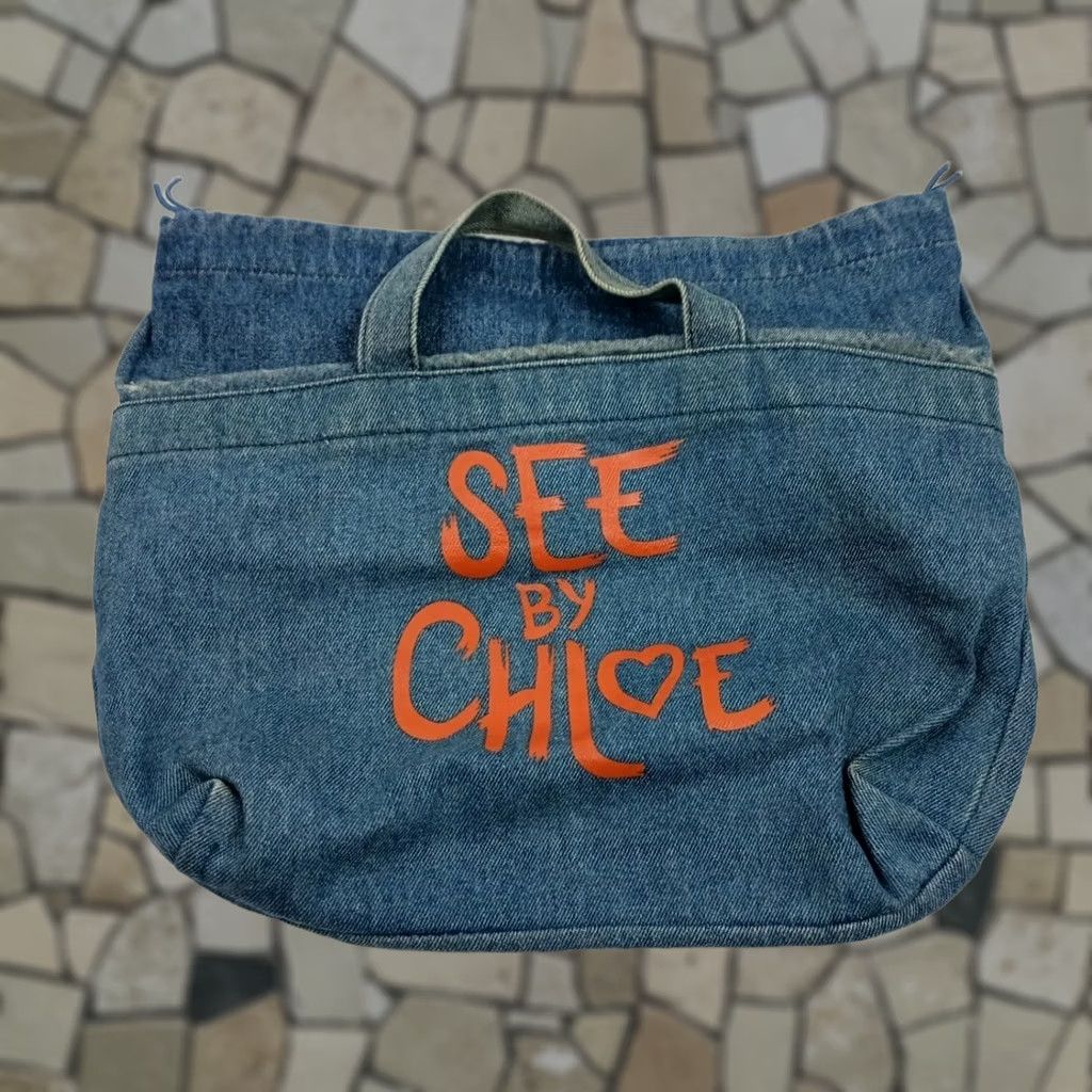 Vintage See By Chloe Denim Drawstring Satchel Handbag Purse Satchel See Chloe Blue Denim Women Bag/Handbag Womens Drawstring Bag Size ONE SIZE - 1 Thumbnail