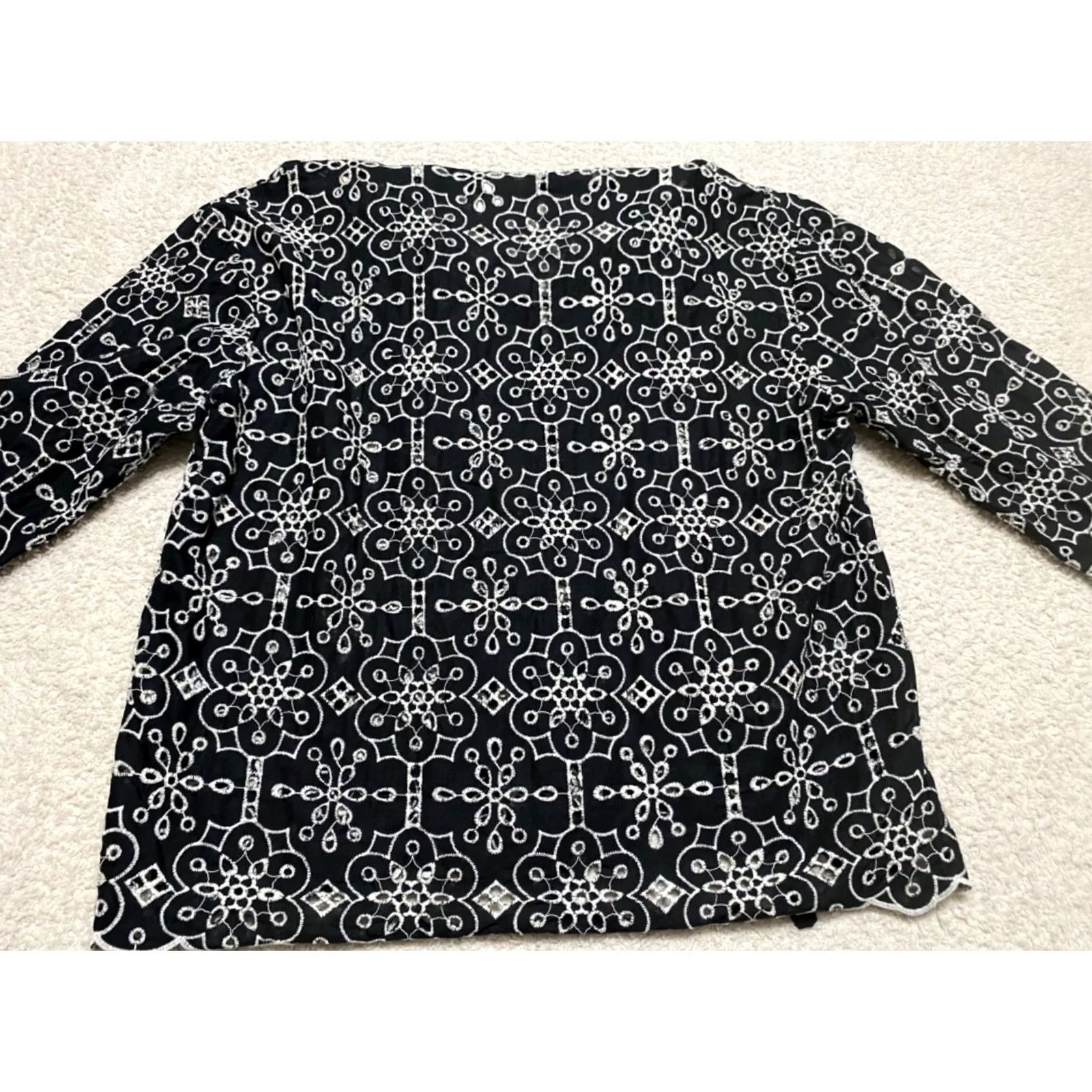 Baum und Pferdgarten Baum und Pferdgarten Shirt Womens sz 40 L/S Black Geometric Organic Cotton Blouse V-Neck Size S / US 4 / IT 40 - 7 Thumbnail