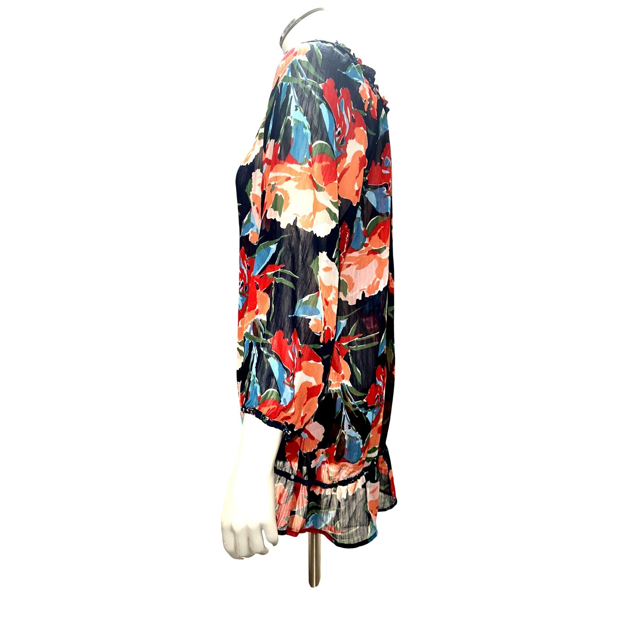 Abercrombie & Fitch Abercrombie Fitch Large Floral Peasant Sheer Boho Blouse Ruf Size L / US 10 / IT 46 - 3 Thumbnail
