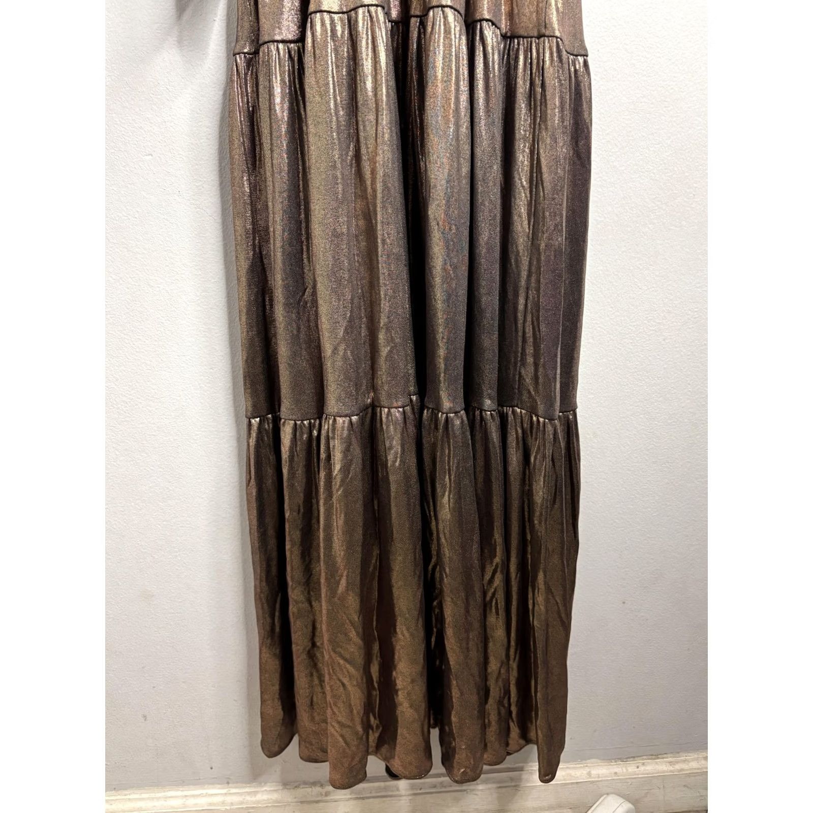 Vintage Eliza J Dress Womens 10 Halter Maxi Sleeveless Evening Gown Bronze Metallic Party Formal Wedding Size L / US 10 / IT 46 - 7 Thumbnail