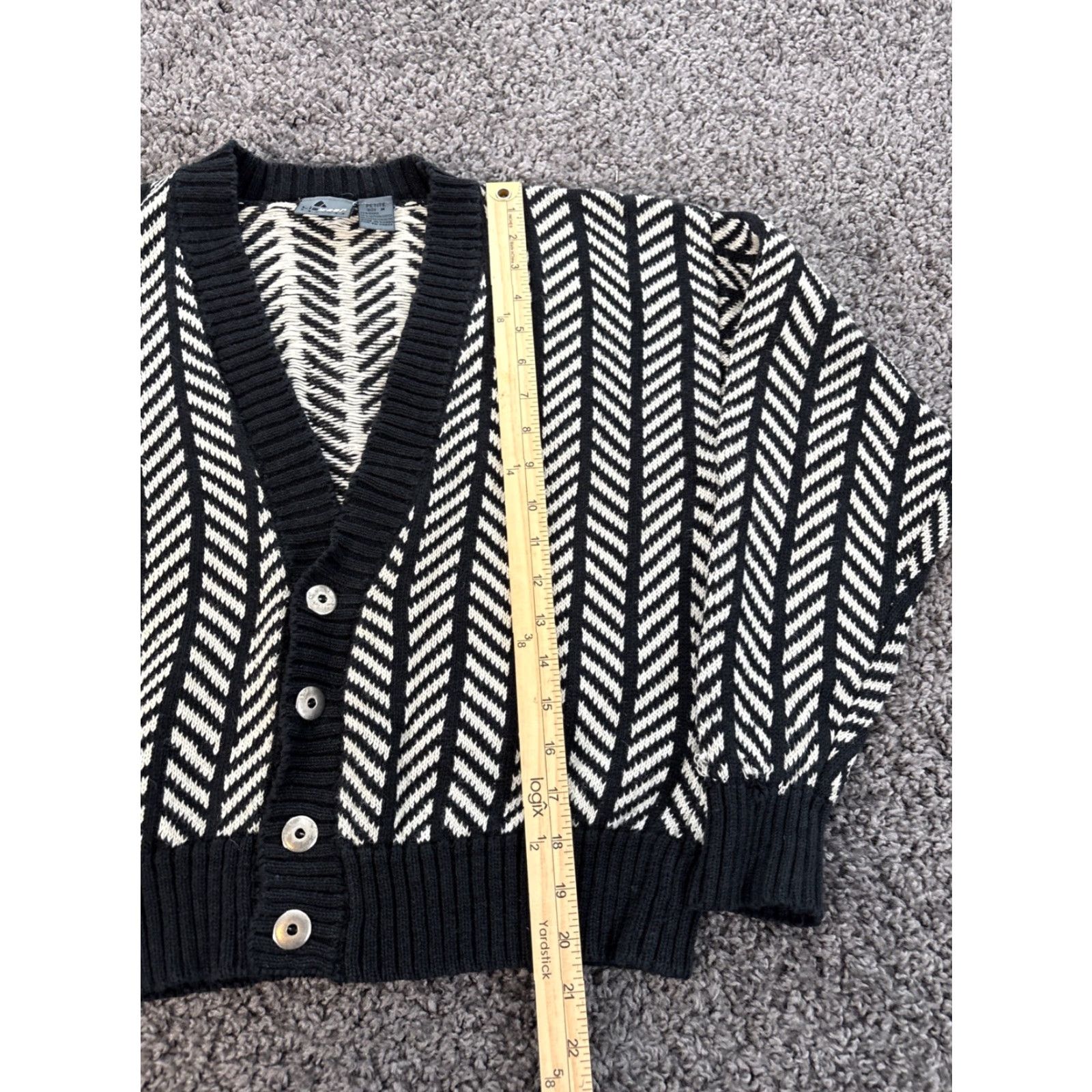 Liz Claiborne VINTAGE Liz Claiborne Sweater Cardigan Knit Pullover Long Sleeve Crew Neck Cotton Black Womens Petite PM 80s 90s Knit Pattern Argyle/Diamond Size M / US 6-8 / IT 42-44 - 2 Thumbnail