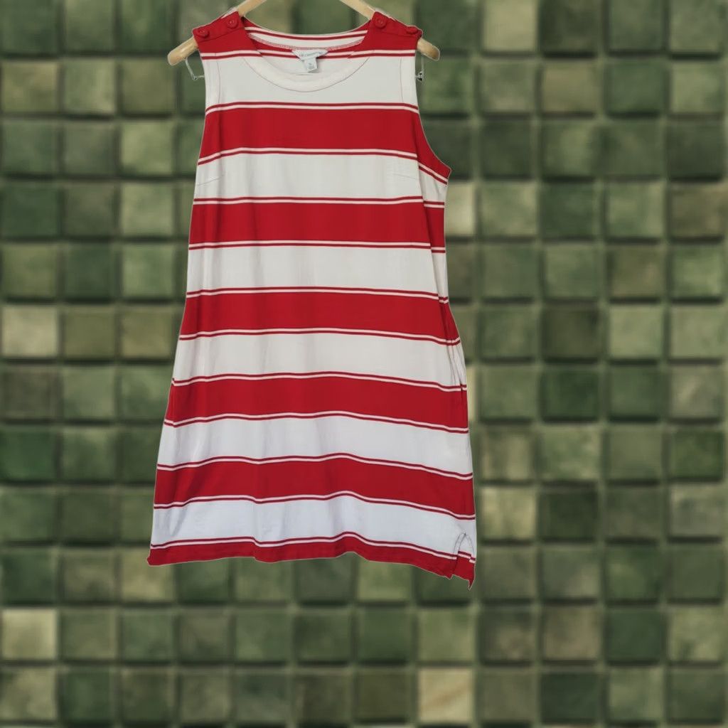 liz claiborne sleeveless a-line dress Liz Claiborne Sleeveless Striped A-Line Dress | Blue | Womens 8