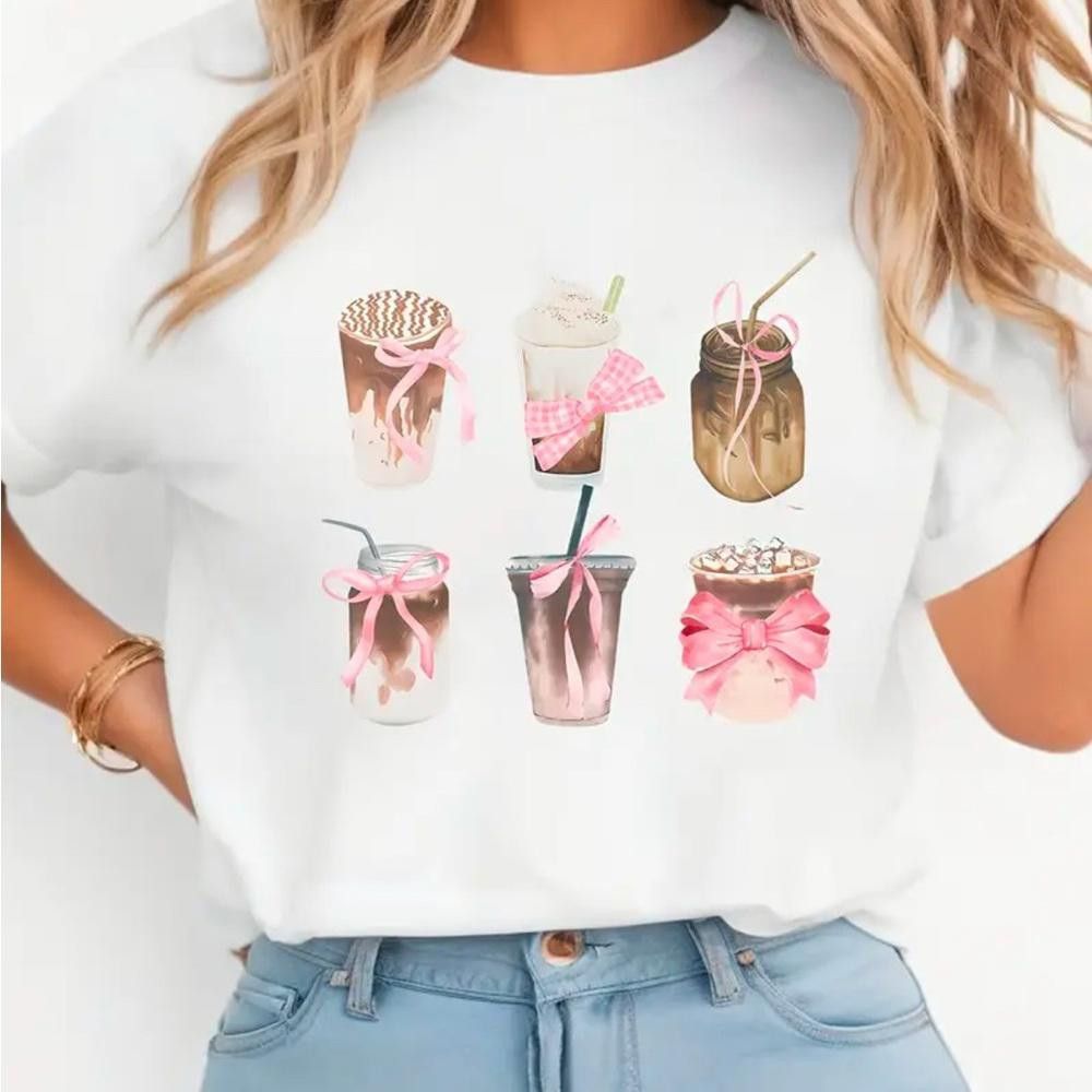 Designer Coffee lovers pink bow t shirt ☕️🎀 Size M / US 6-8 / IT 42-44 - 1 Thumbnail